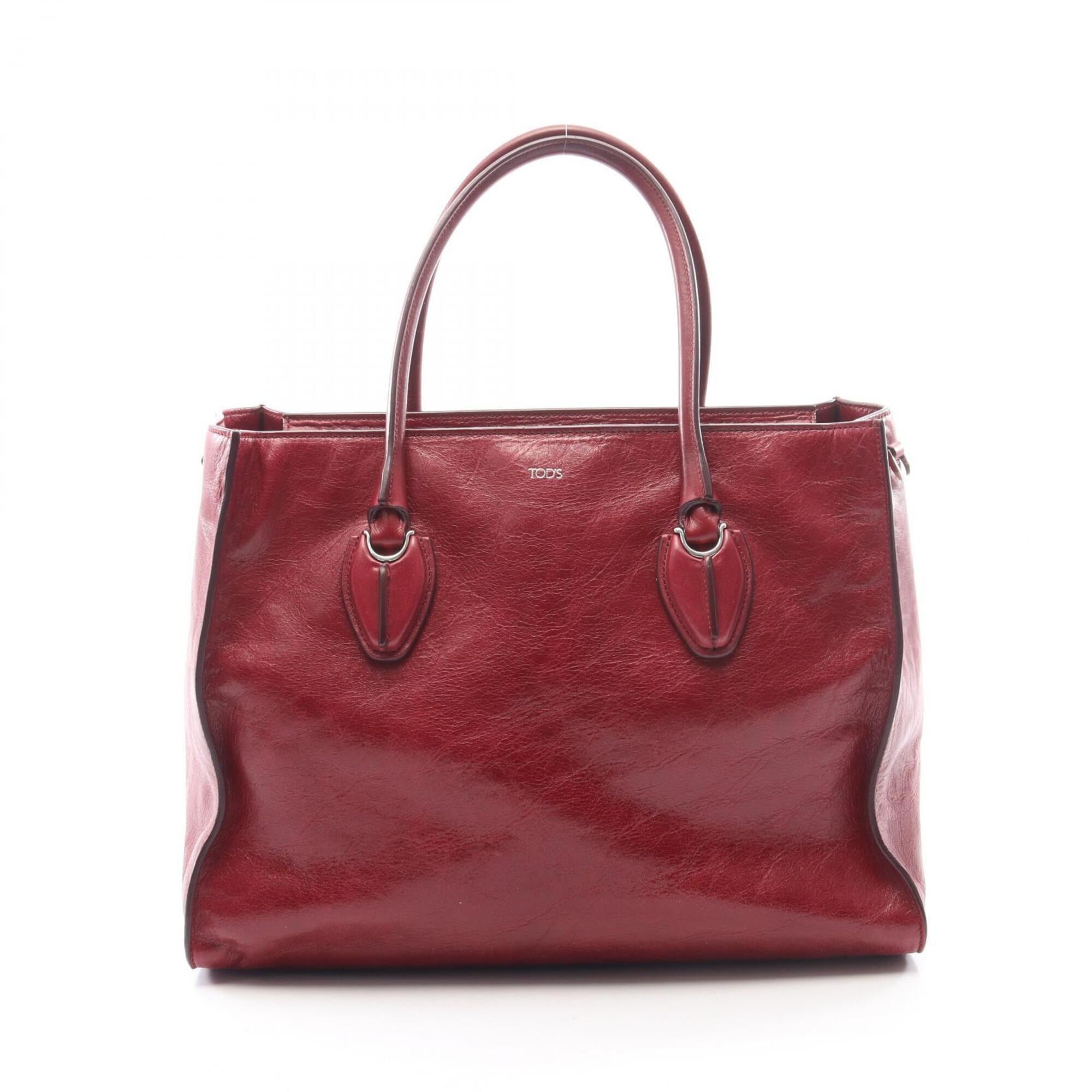 Tod's Bordeaux Leather Handbag Tote Bag (Pre-Owned)