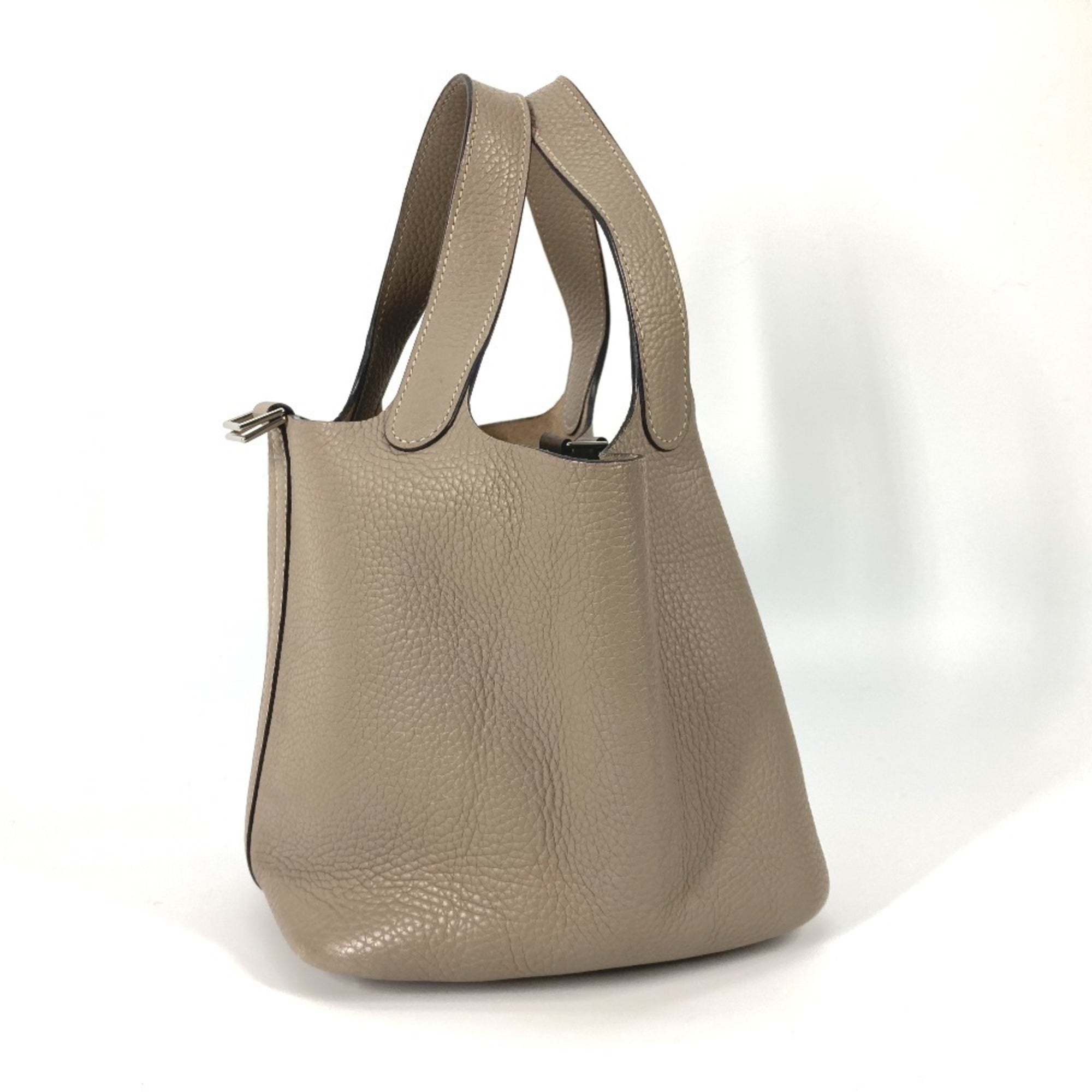 Hermes Picotin Gray Gris Tourterelle Taurillon Clemence Leather Handbag Tote Bag (Pre-Owned)