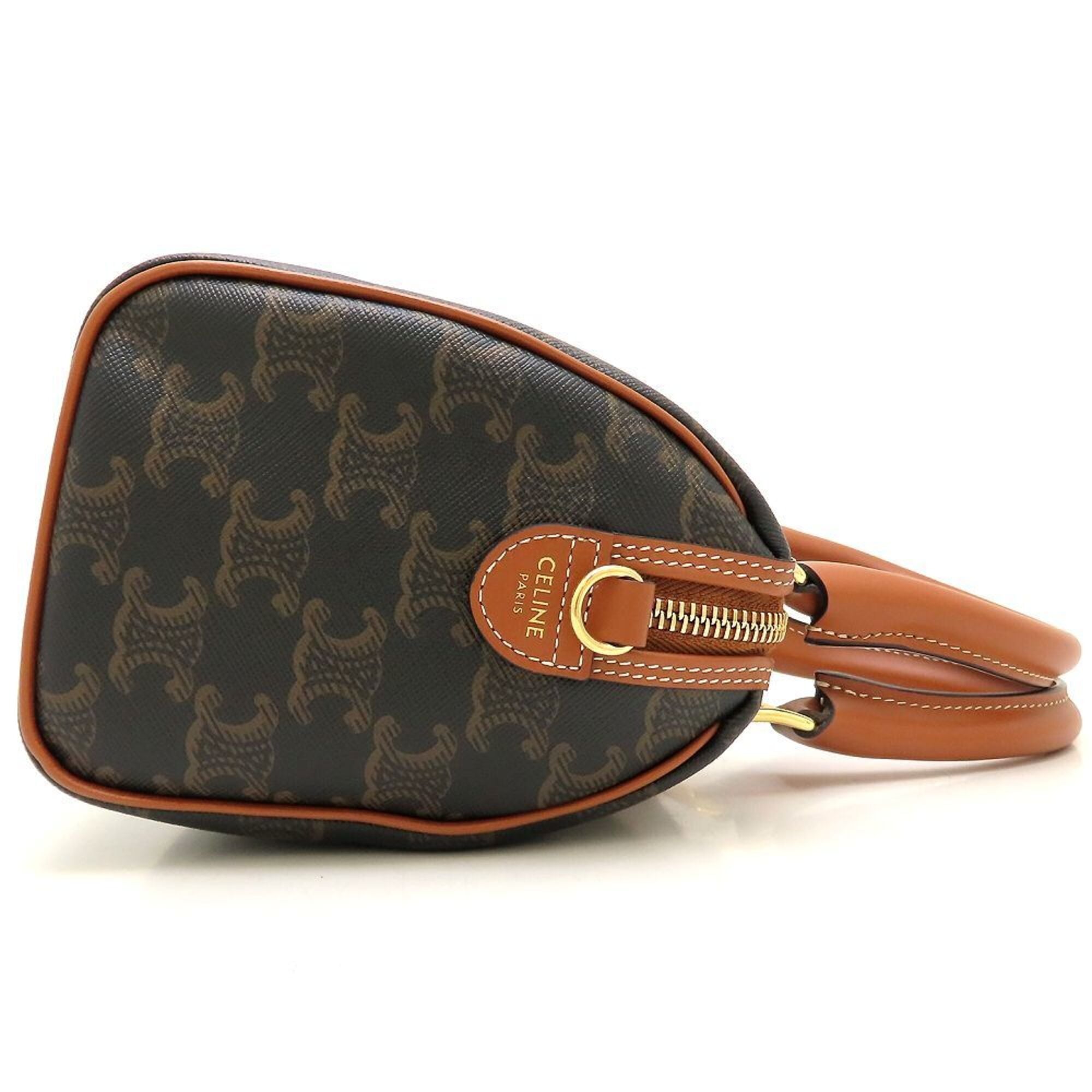 Celine Brown Leather Canvas Boston Bag Handbag (Pre-Owned)