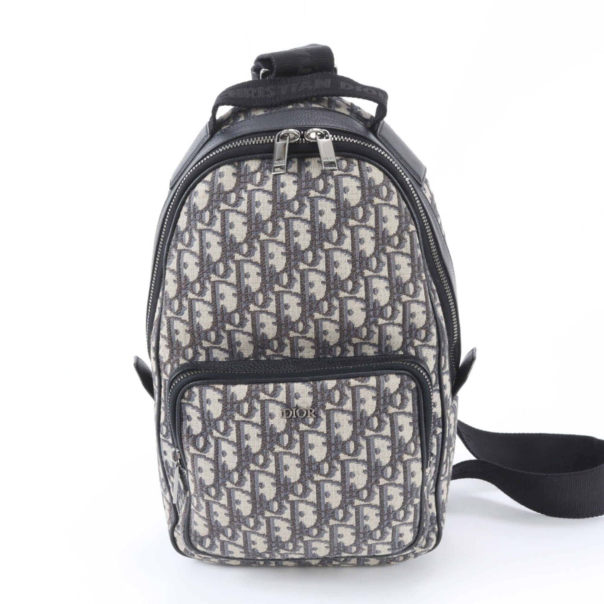 Christian Dior Beige Black Leather Canvas Backpack (Pre-Owned)