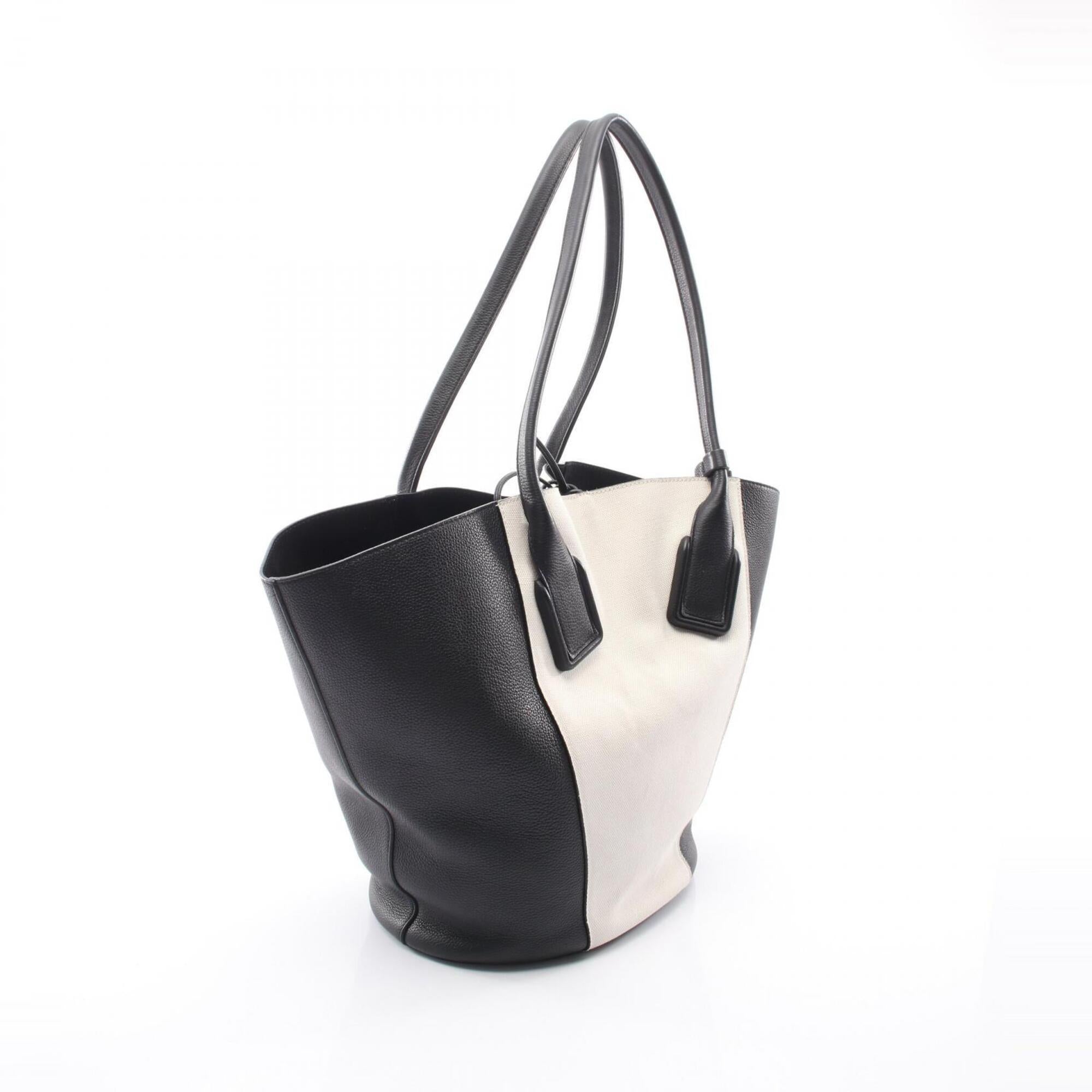 Bottega Veneta Black Ivory Canvas Leather Handbag Tote Bag (Pre-Owned)