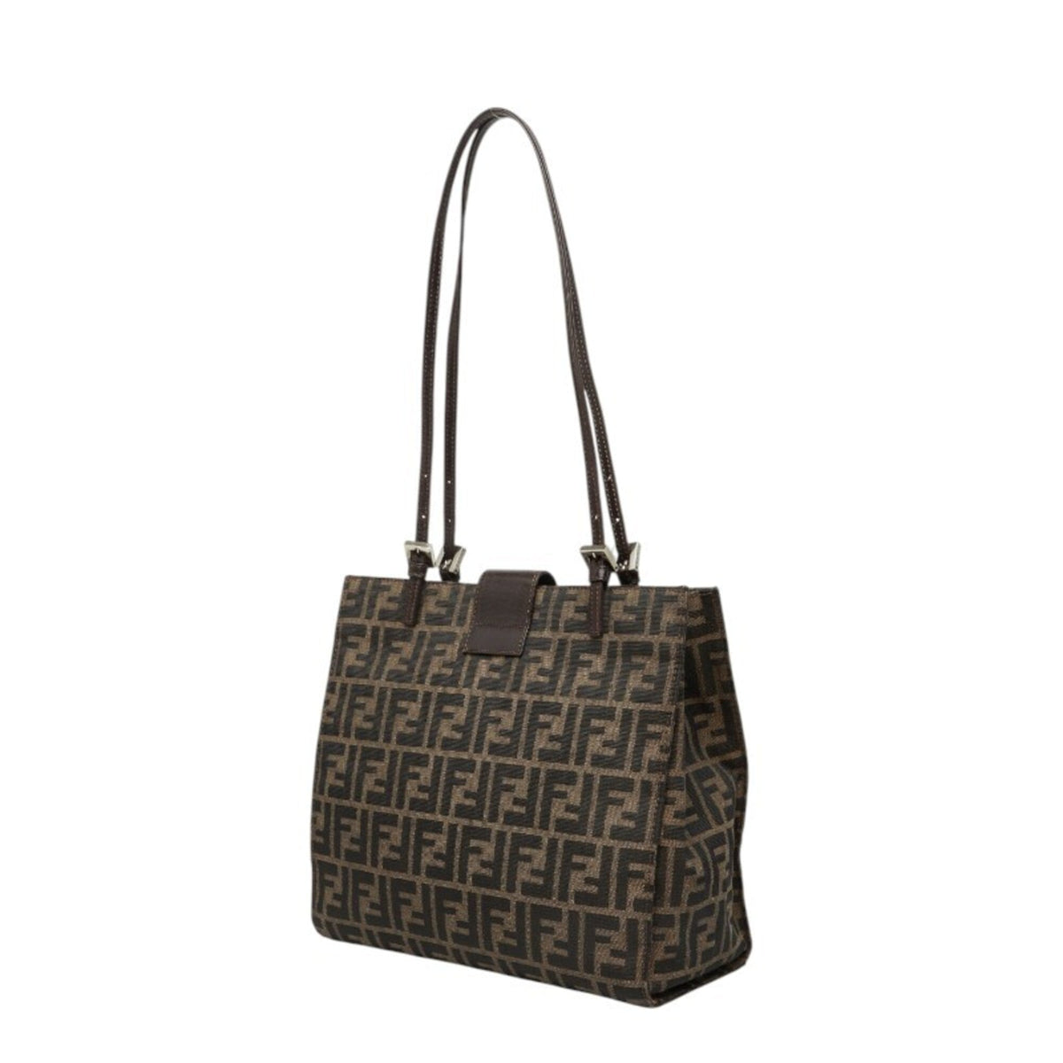 Fendi Zucca Brown Canvas Leather Shoulder Bag Tote Bag (Pre-Owned)