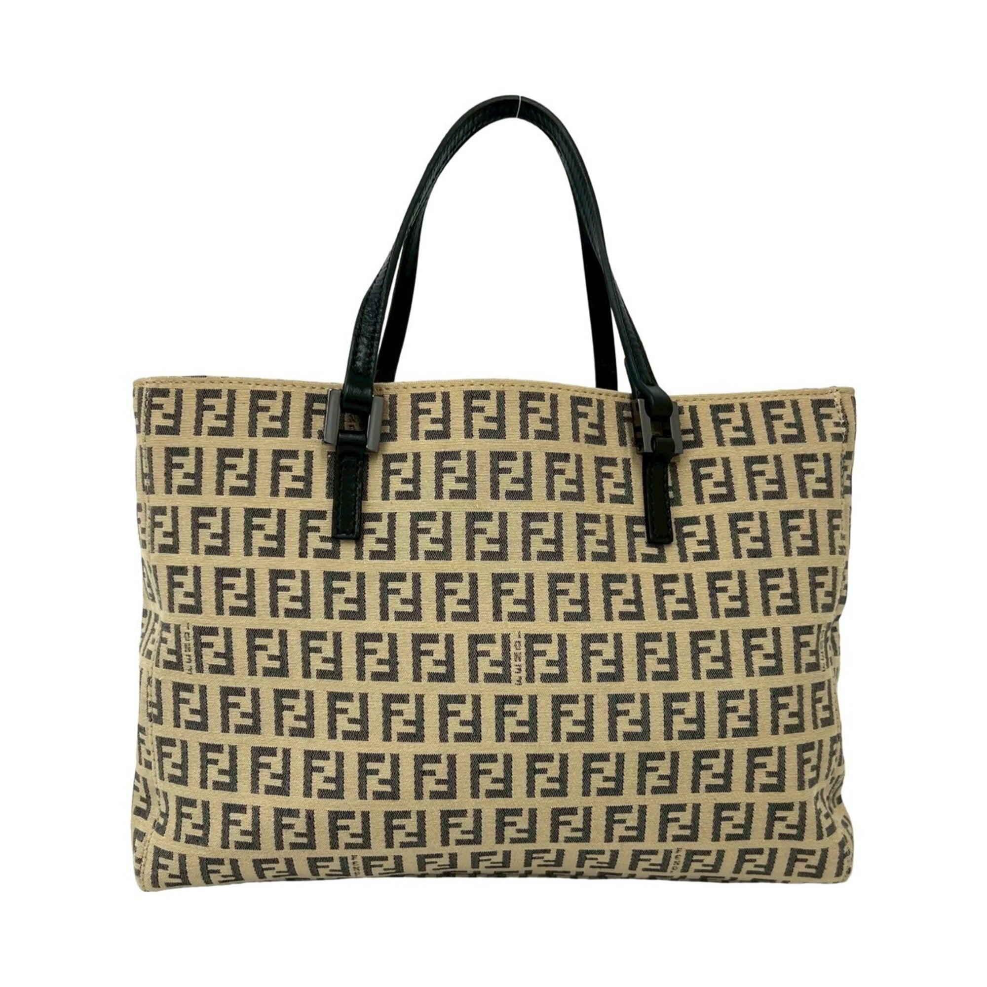Fendi Beige Black Nylon Leather Handbag Tote Bag (Pre-Owned)