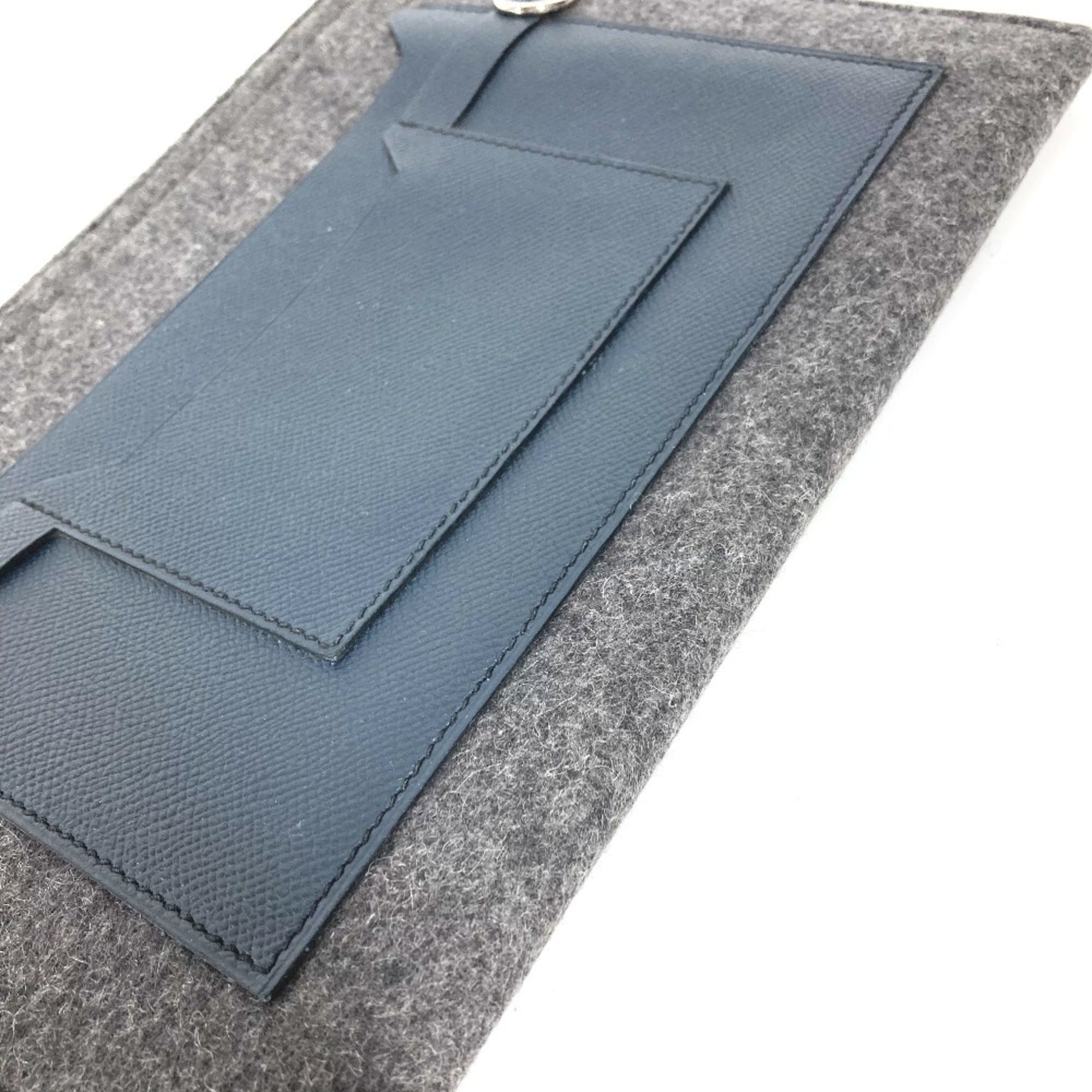 Hermes Bicolor Gray Navy Felt Leather Clutch Bag Pouch (Pre-Owned)