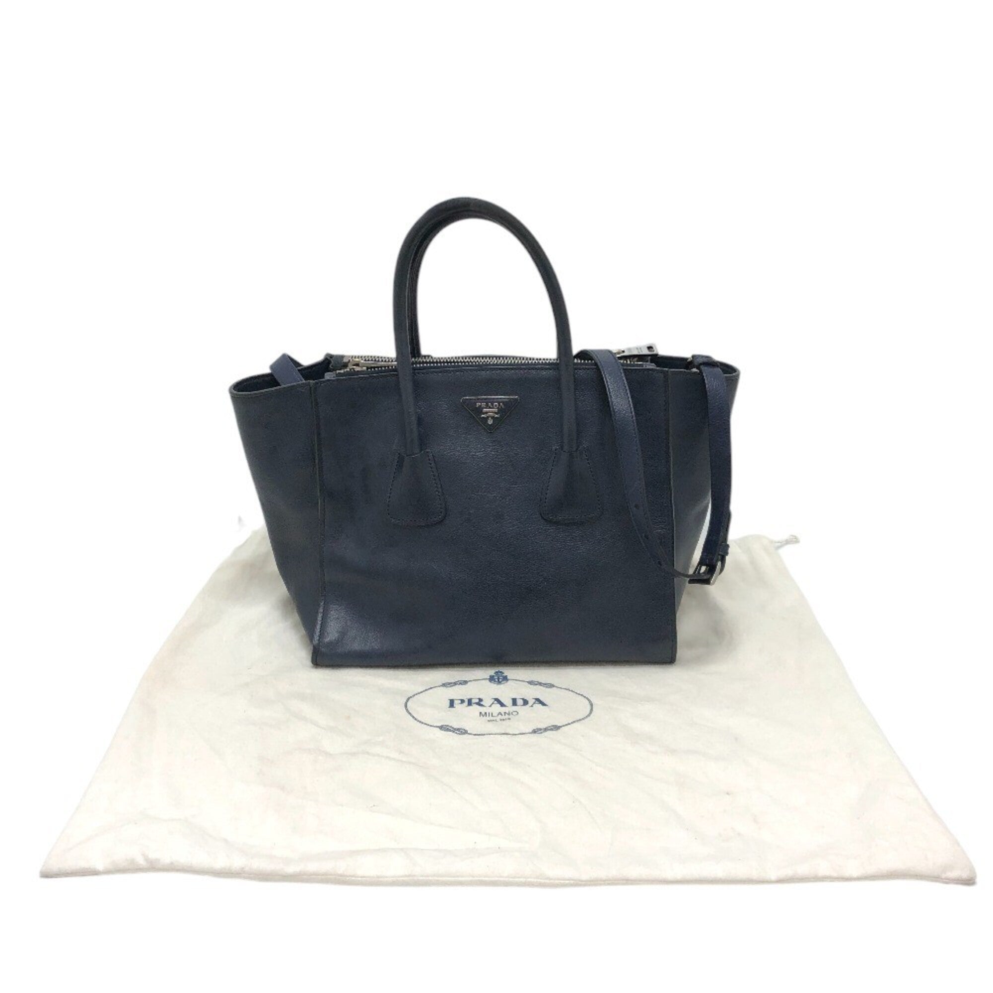 Prada Blue Leather Handbag Tote Bag (Pre-Owned)