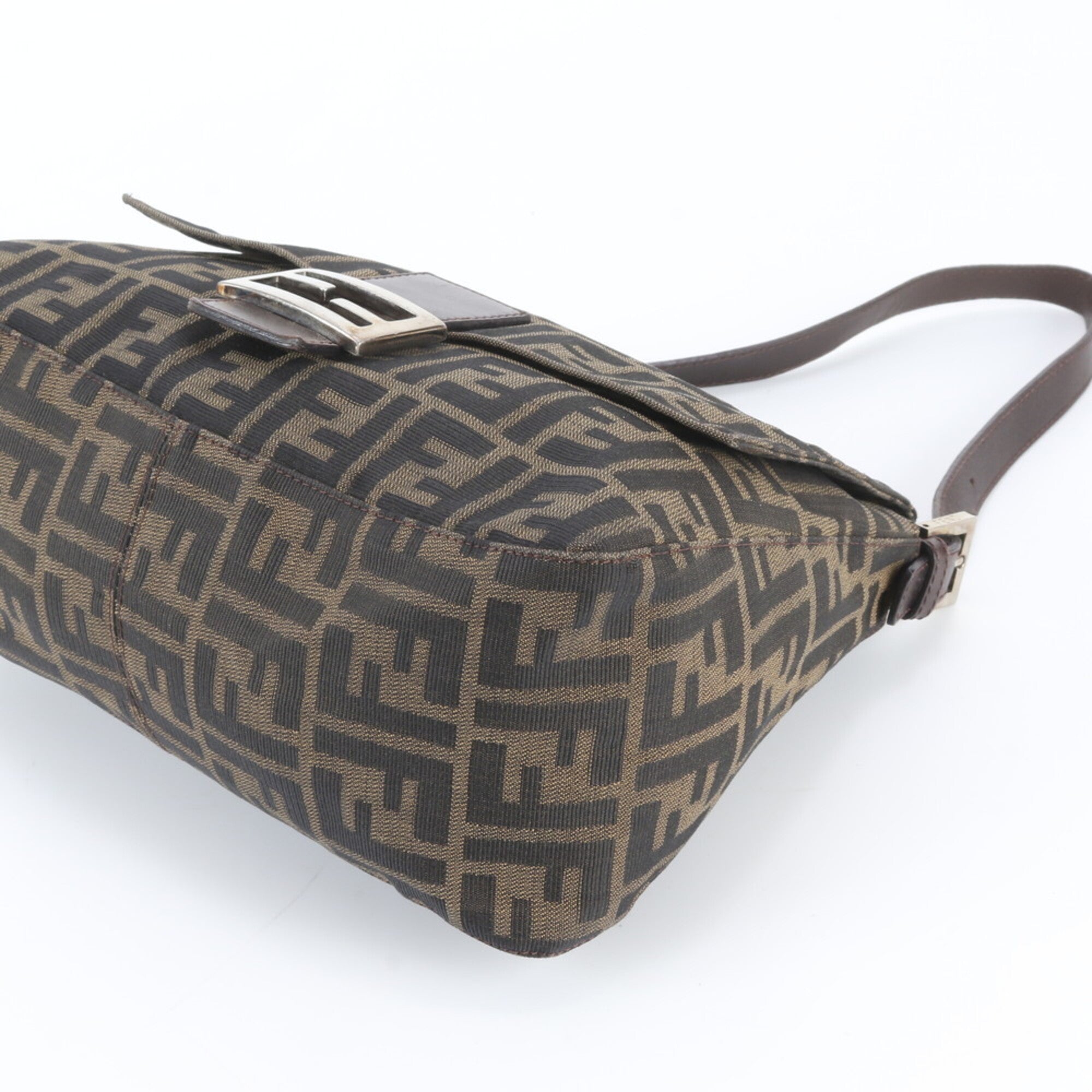 Fendi Brown Leather Canvas Handbag Shoulder Bag (Pre-Owned)