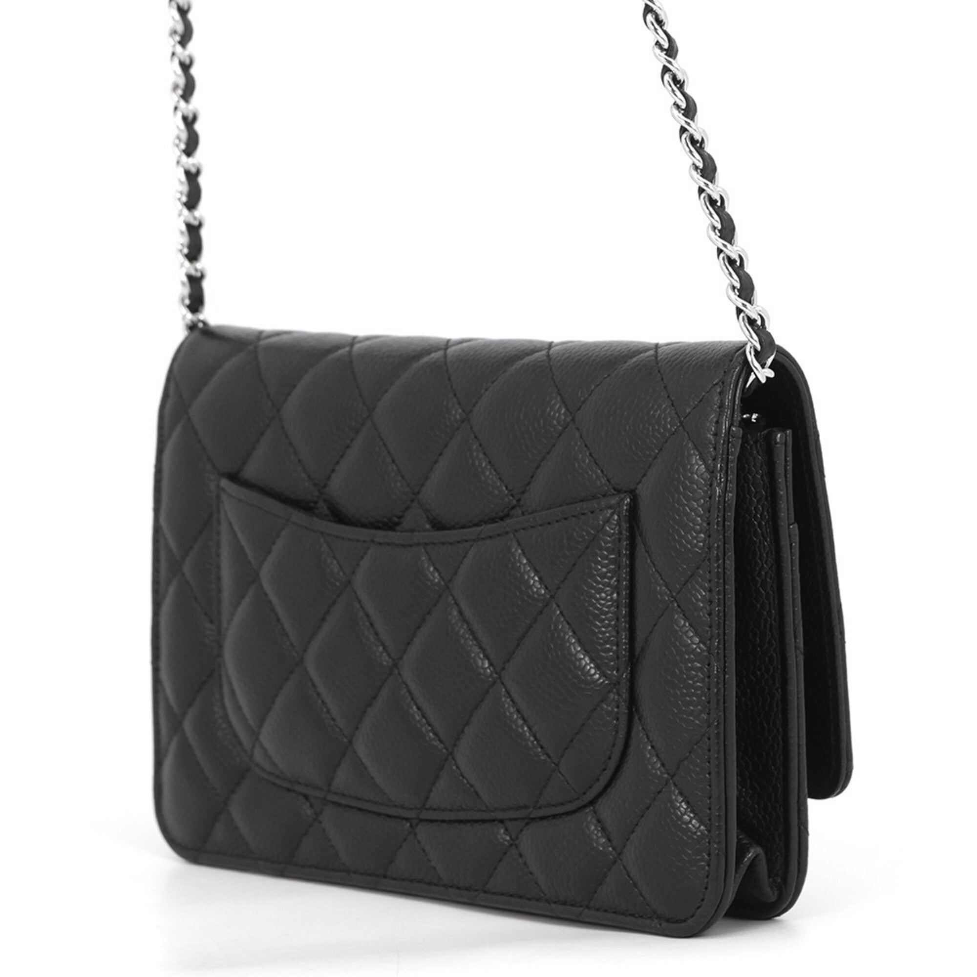 Chanel Black Grained Calfskin Chain/Shoulder Wallet (Pre-Owned)