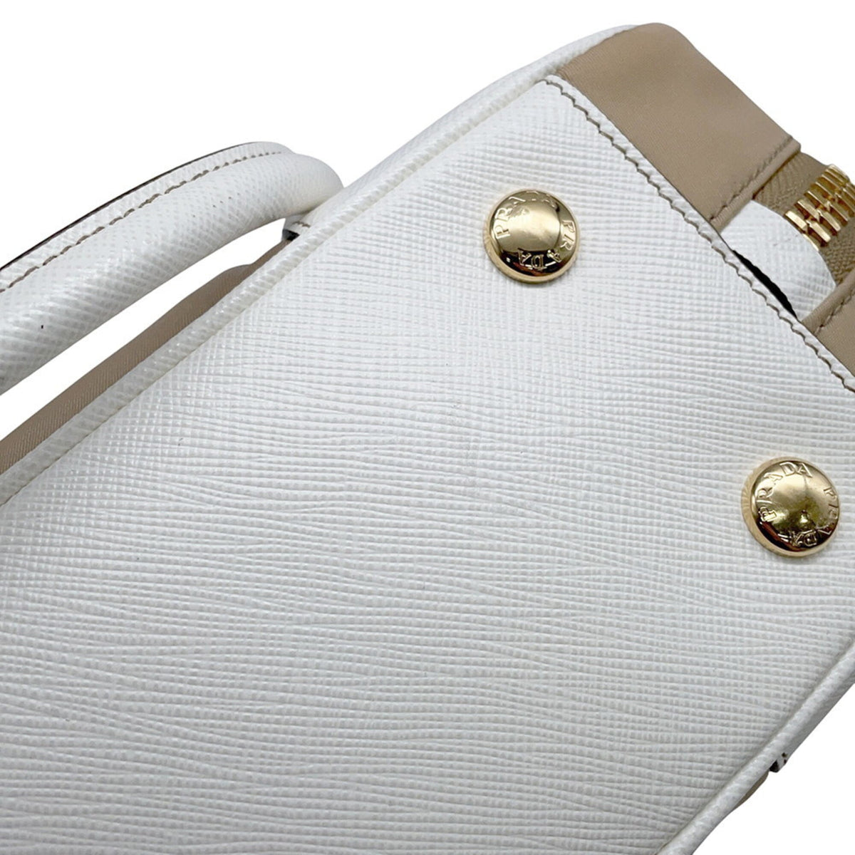 Prada Beige White Nylon Leather Handbag Shoulder Bag (Pre-Owned)