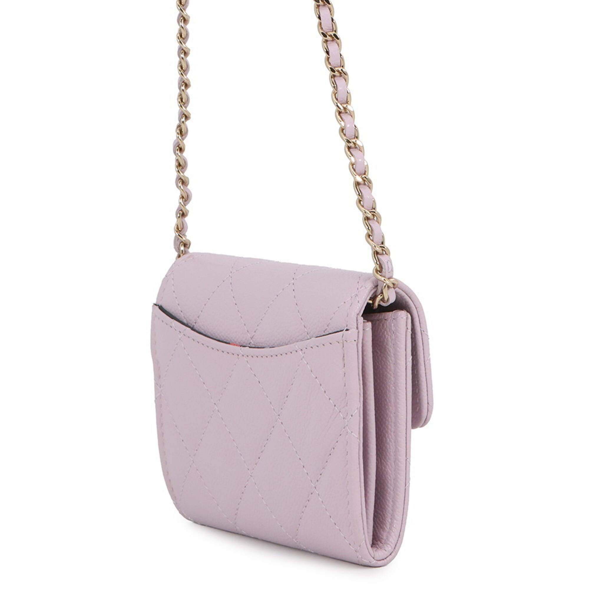 Chanel Light Pink Grained Calfskin Chain/Shoulder Wallet (Pre-Owned)