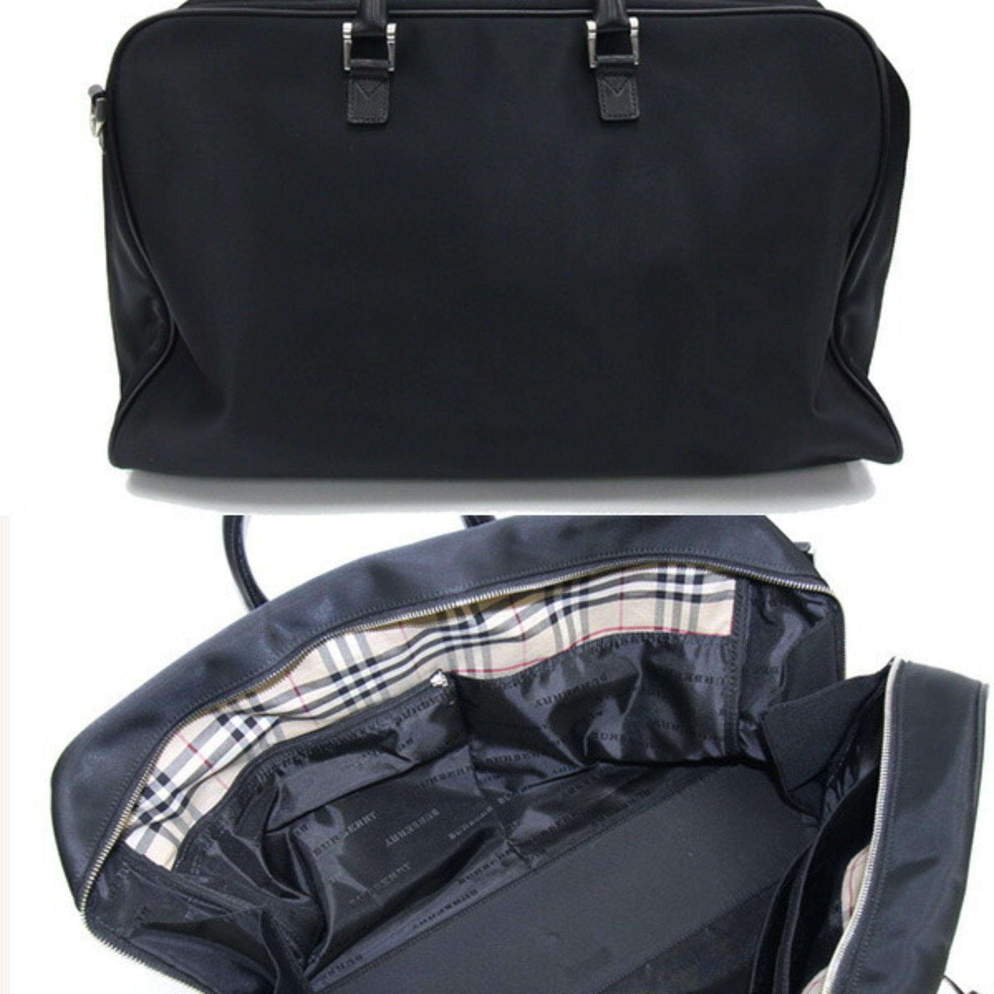 Burberry Black Nylon Leather Boston Bag Shoulder Bag (Pre-Owned)