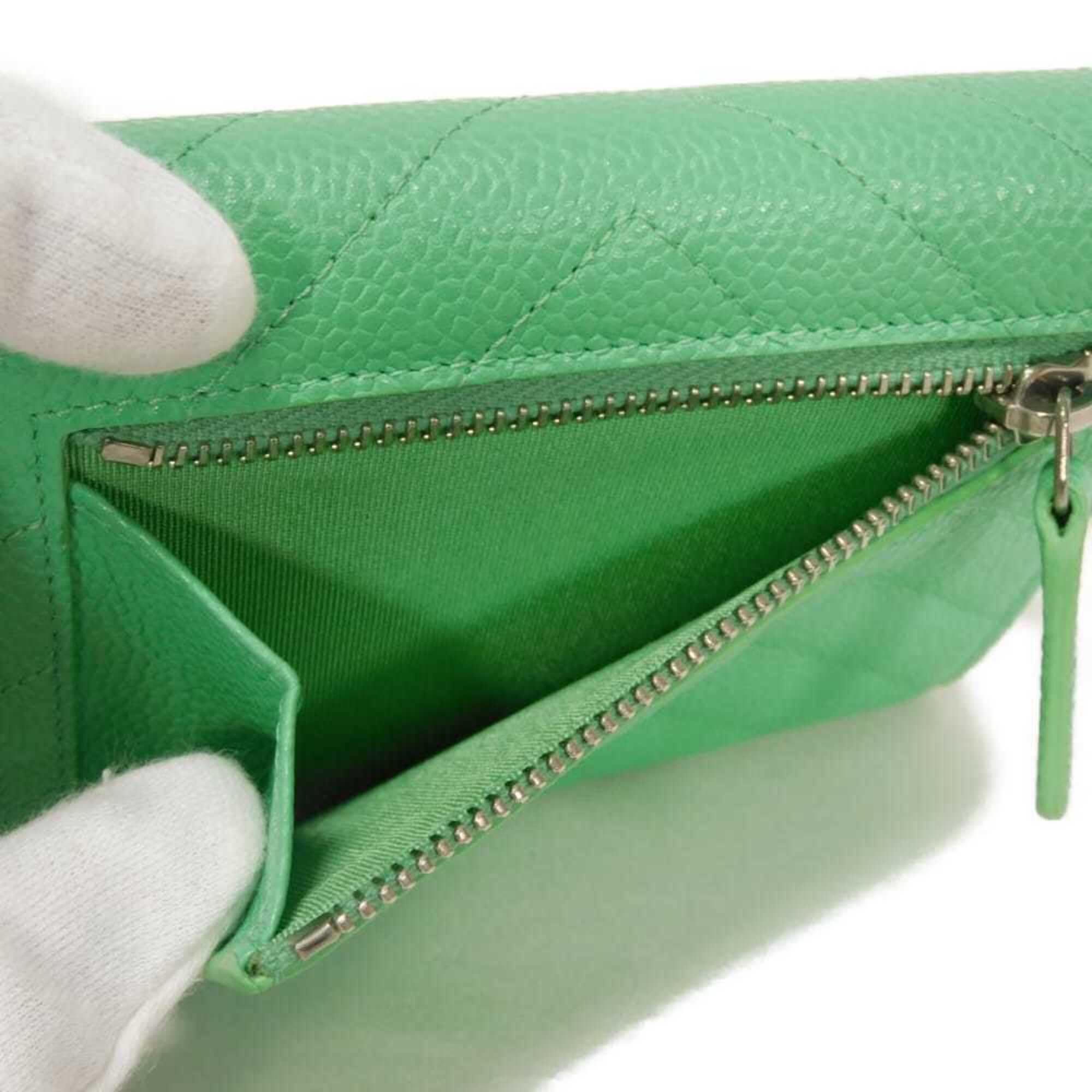 Chanel Light Green Grained Calfskin Wallet (Tri-Fold) (Pre-Owned)