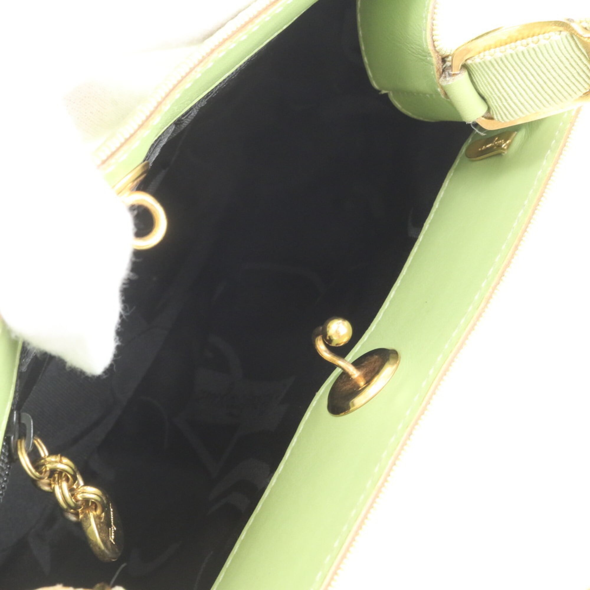 Salvatore Ferragamo Green Leather Canvas Handbag Tote Bag (Pre-Owned)