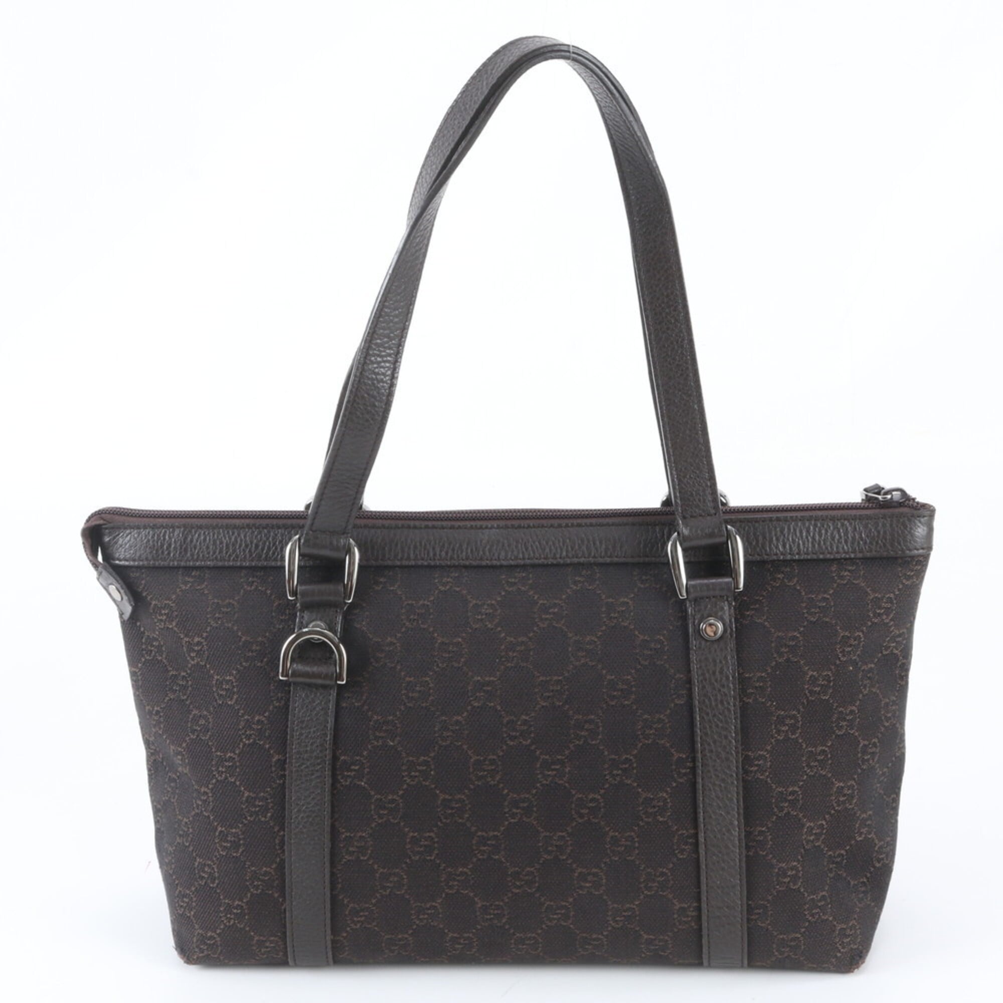 Gucci Abbey Dark Brown Leather Canvas Handbag Tote Bag (Pre-Owned)