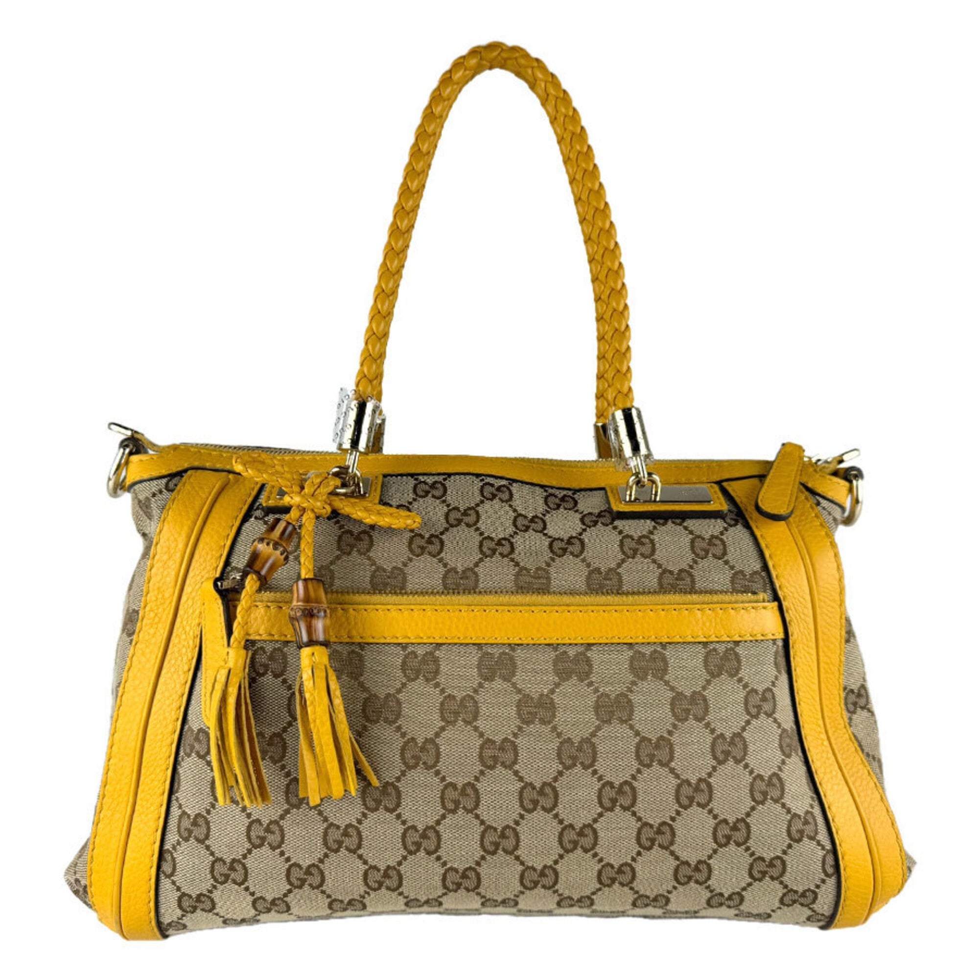 Gucci Brown Yellow Gg Canvas Leather Handbag Shoulder Bag (Pre-Owned)