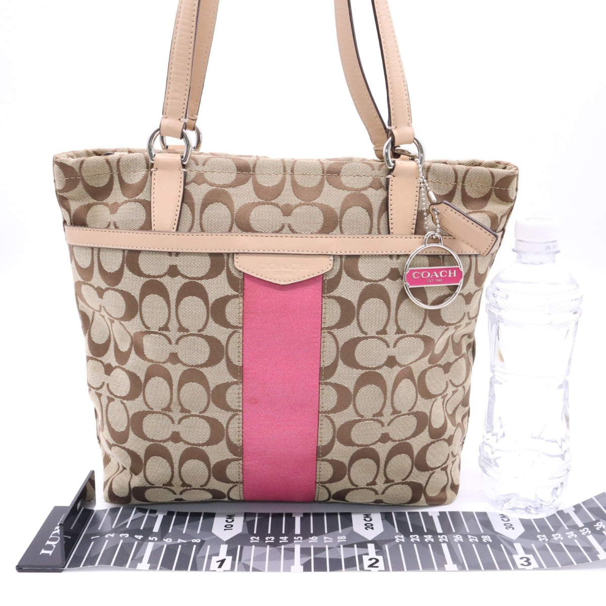 Coach Brown Pink Signature Line Tote Bag (Pre-Owned)
