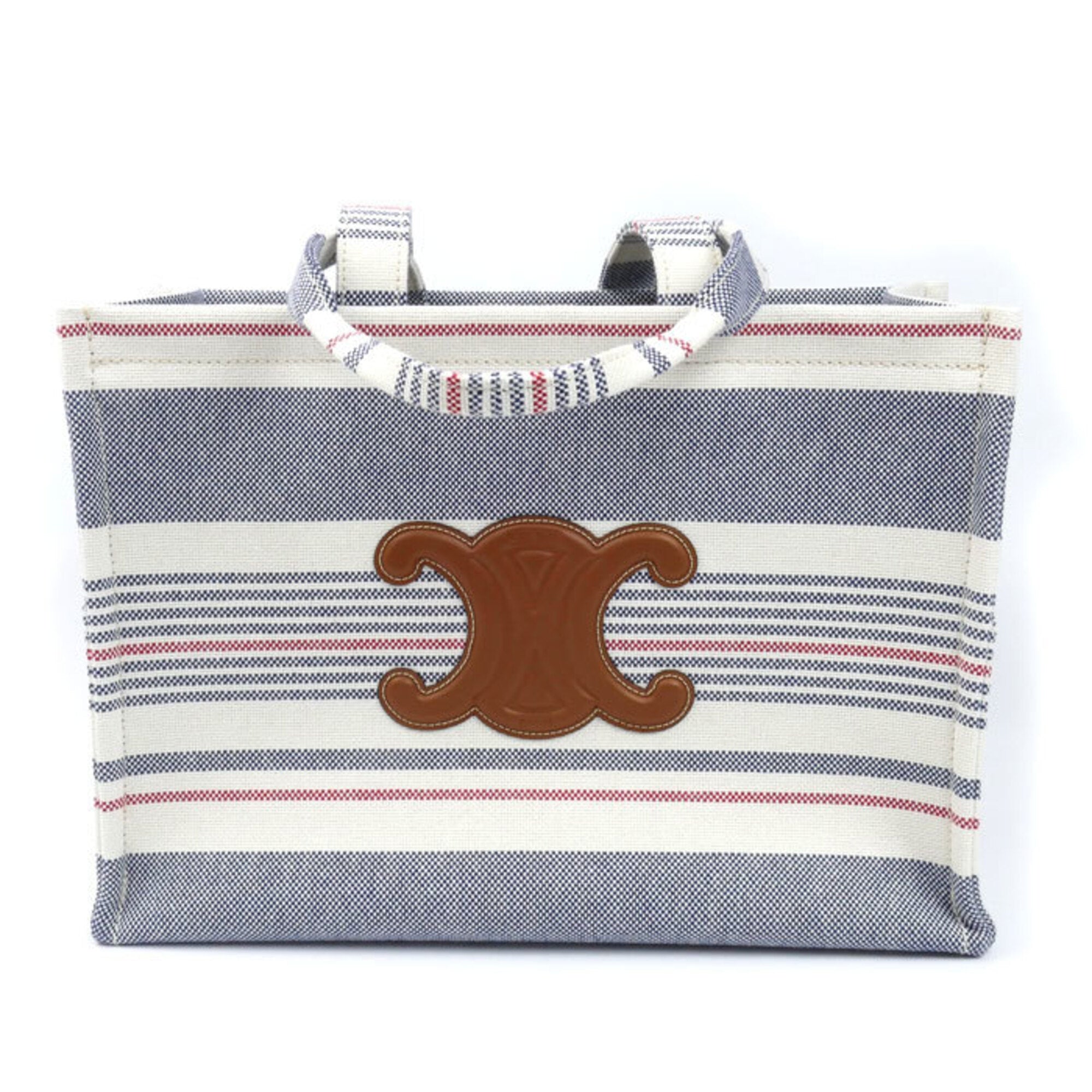 Celine Blue Red Color White Canvas Leather Tote Bag (Pre-Owned)