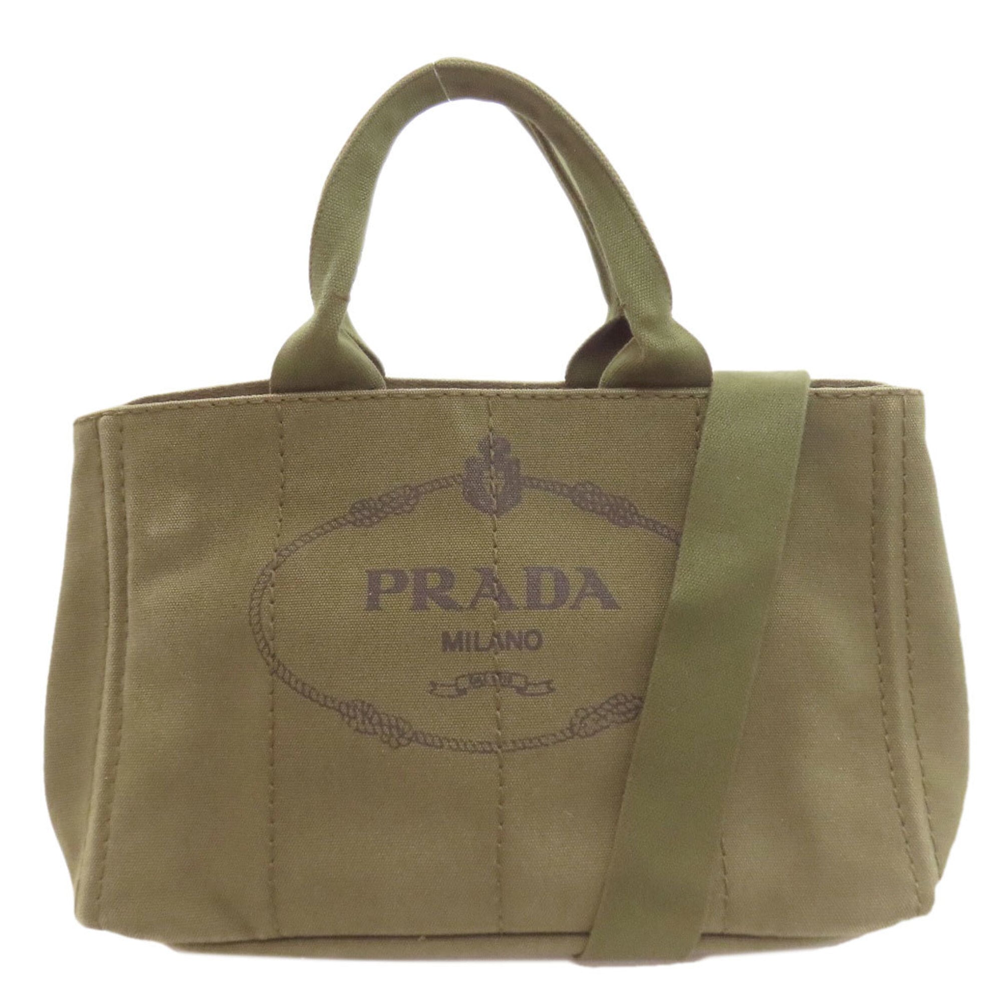 Prada Canapa Green Canvas Tote Bag (Pre-Owned)