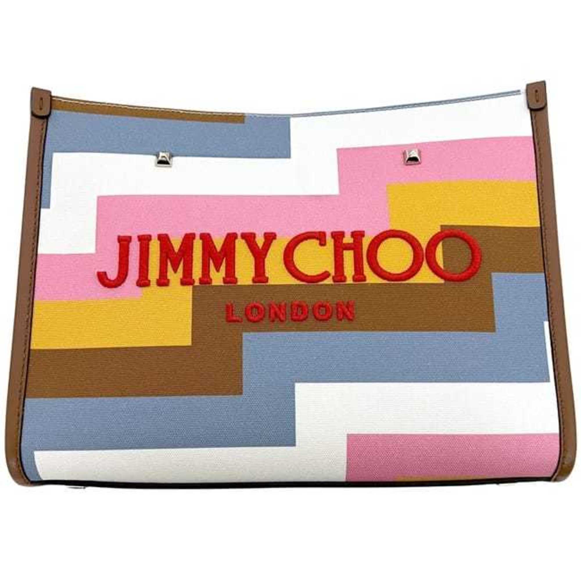 Jimmy Choo Brown Multi-Color Canvas Leather Tote Bag (Pre-Owned)