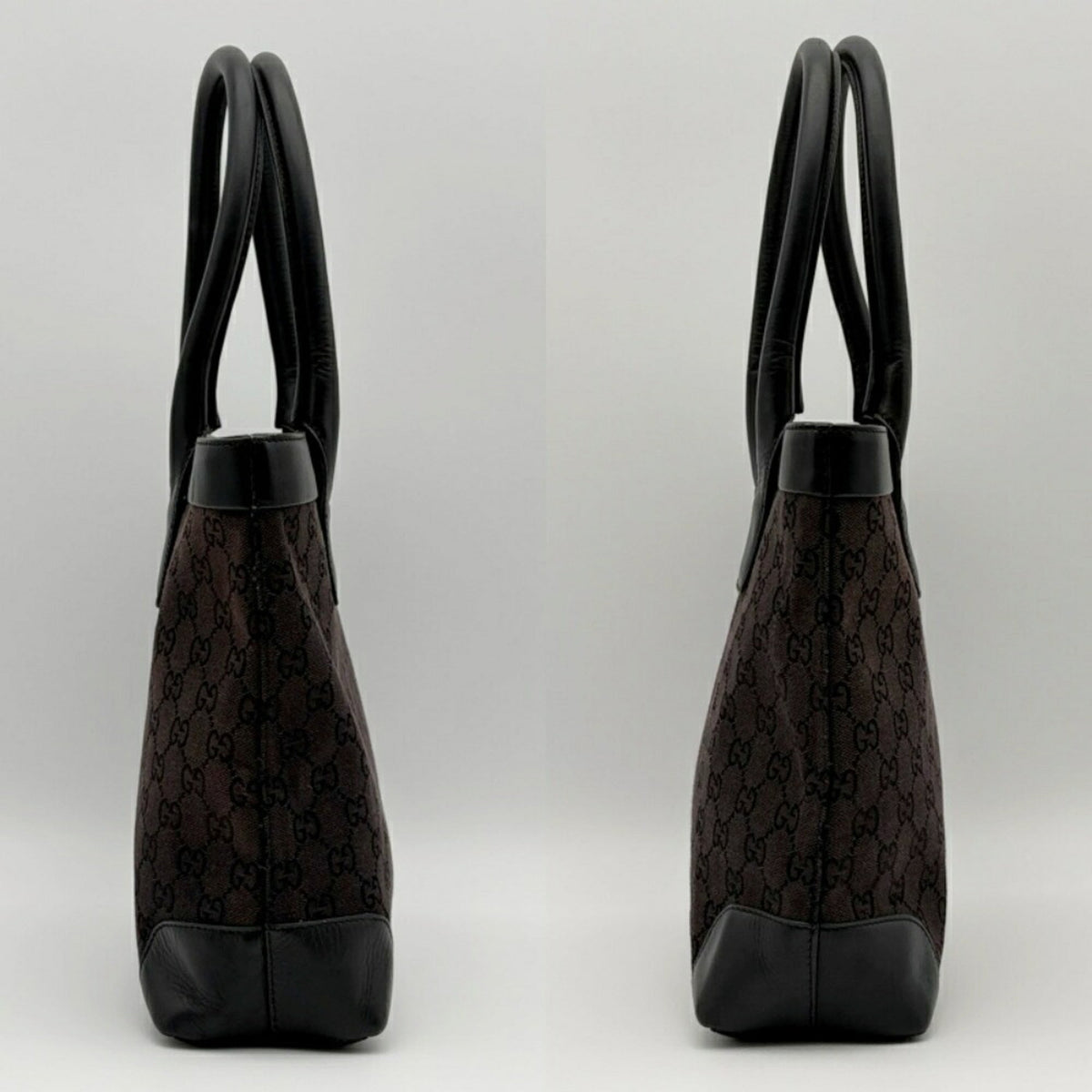 Gucci Gg Canvas Black Gg Canvas Leather Tote Bag (Pre-Owned)