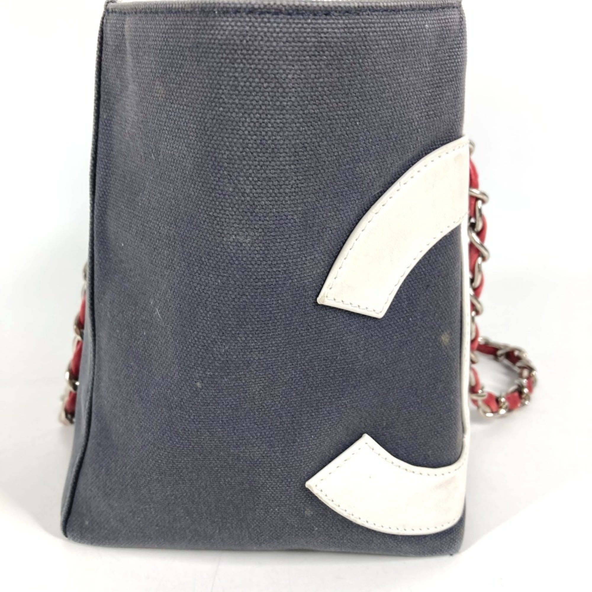 Chanel No.5 Navy Red Color Leather Canvas Shoulder Bag Tote Bag (Pre-Owned)