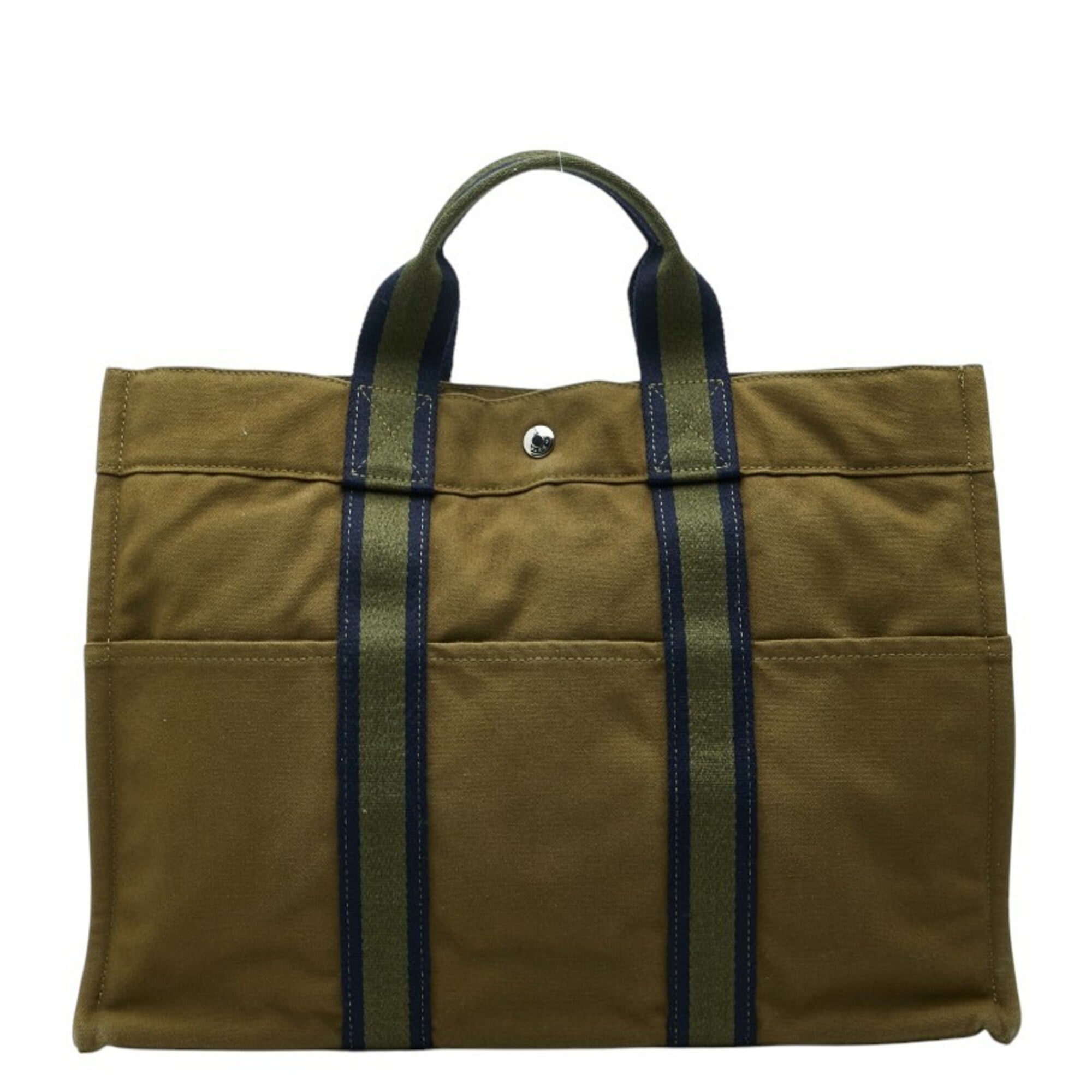Hermes Green Canvas Handbag Tote Bag (Pre-Owned)