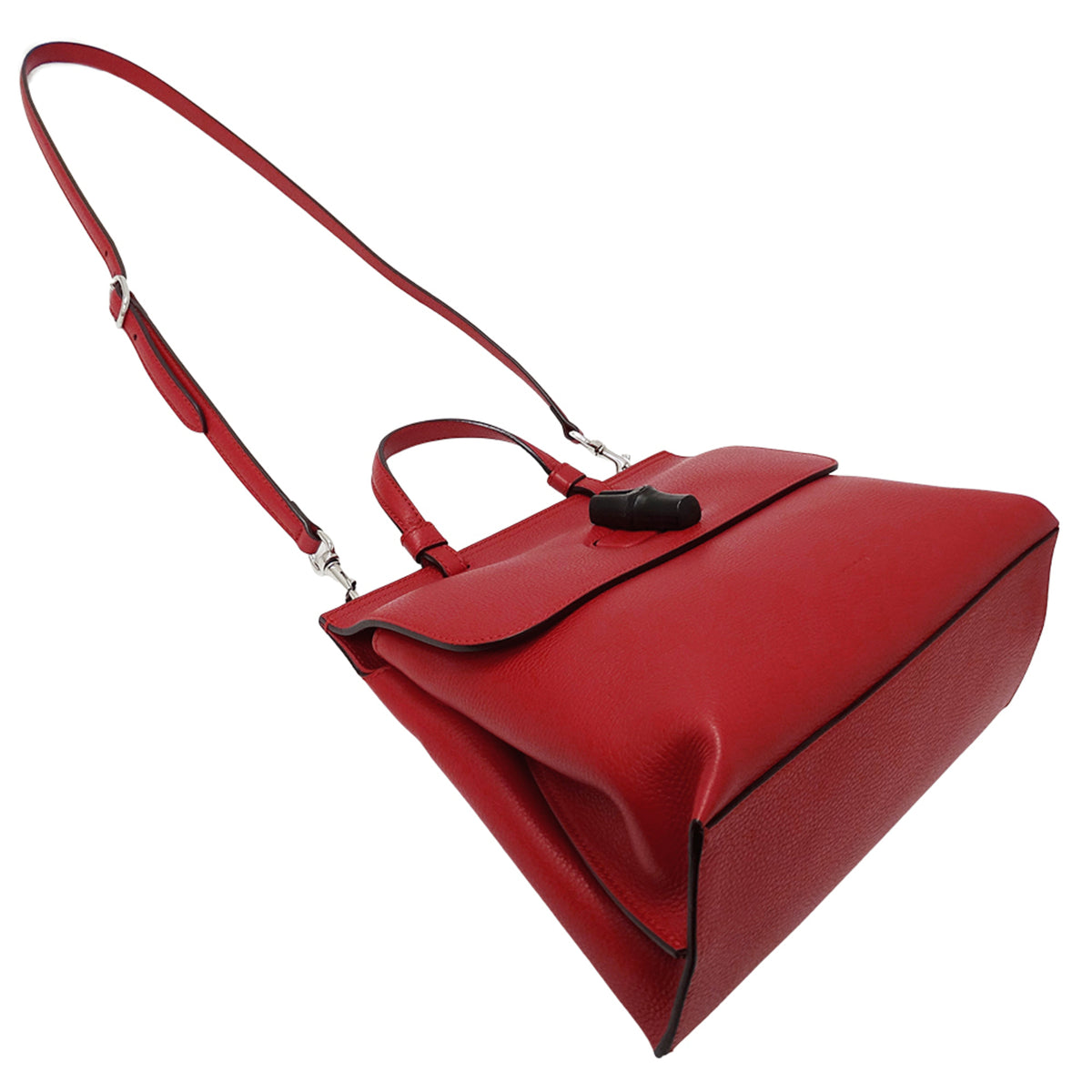 Gucci Bamboo Red Color Leather Handbag Shoulder Bag (Pre-Owned)