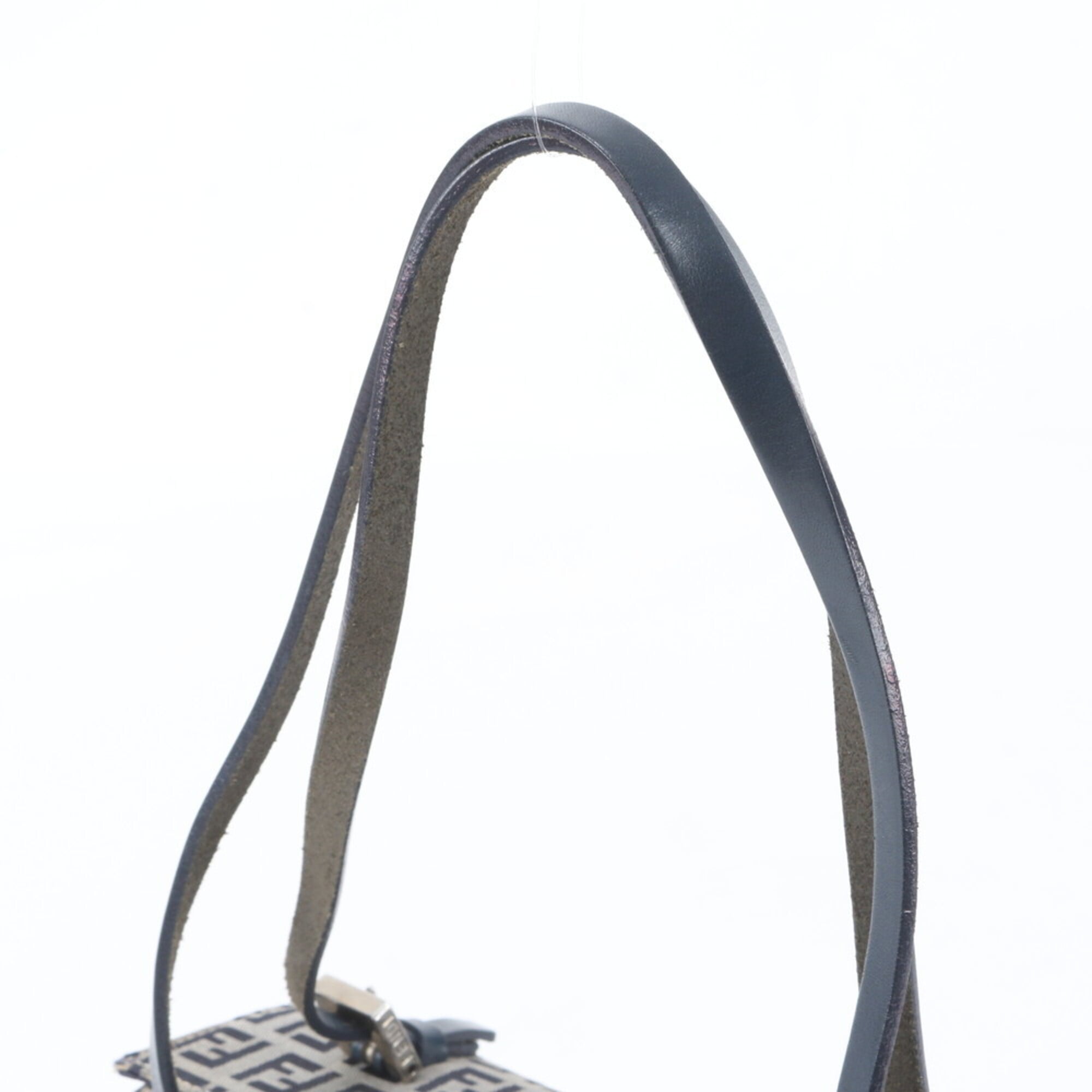 Fendi Gray Navy Leather Canvas Shoulder Bag Tote Bag (Pre-Owned)