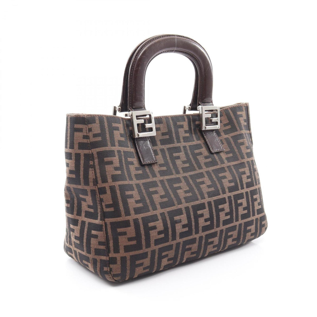 Fendi Beige Black Brown Canvas Leather Handbag (Pre-Owned)