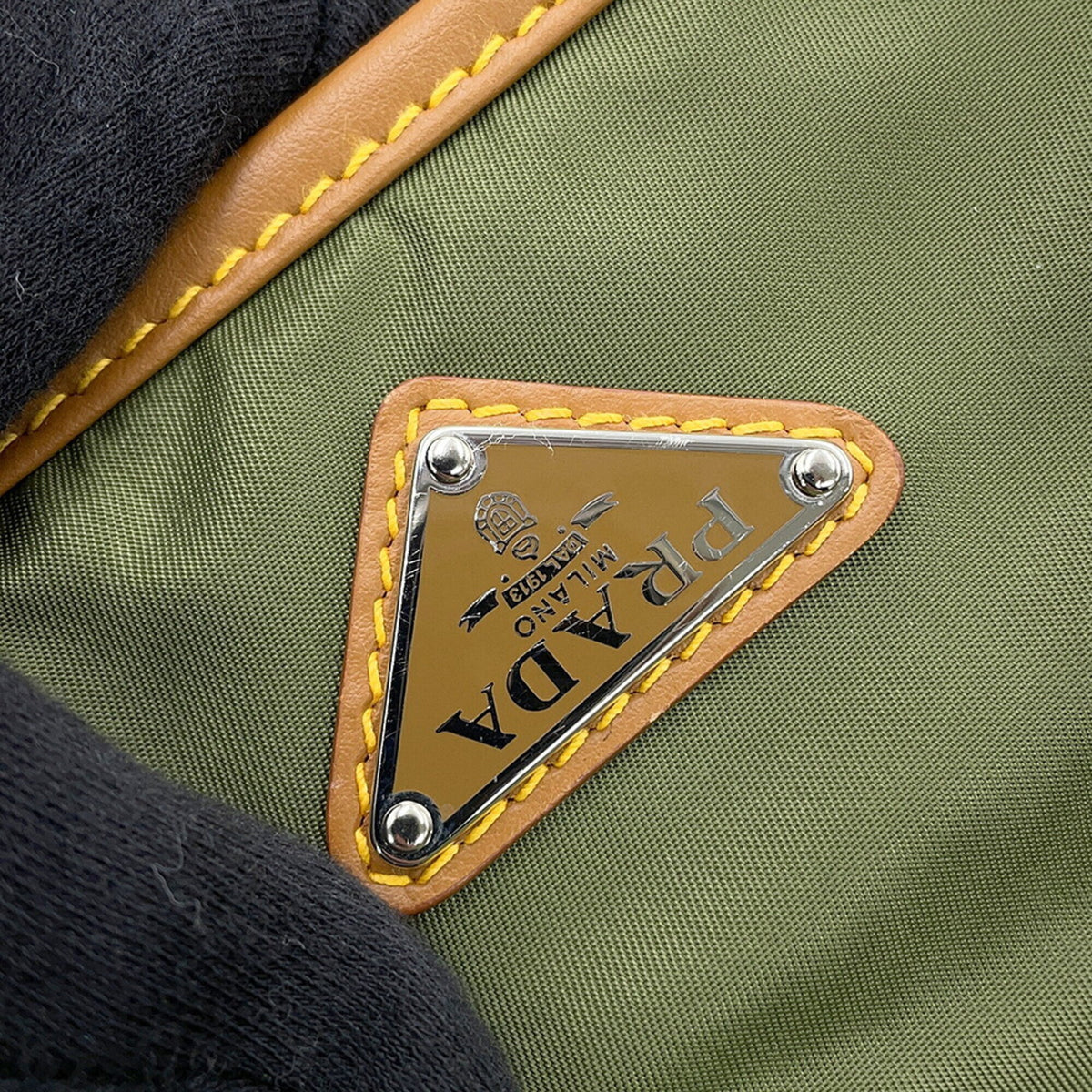 Prada Saffiano Green Nylon Leather Handbag Shoulder Bag (Pre-Owned)