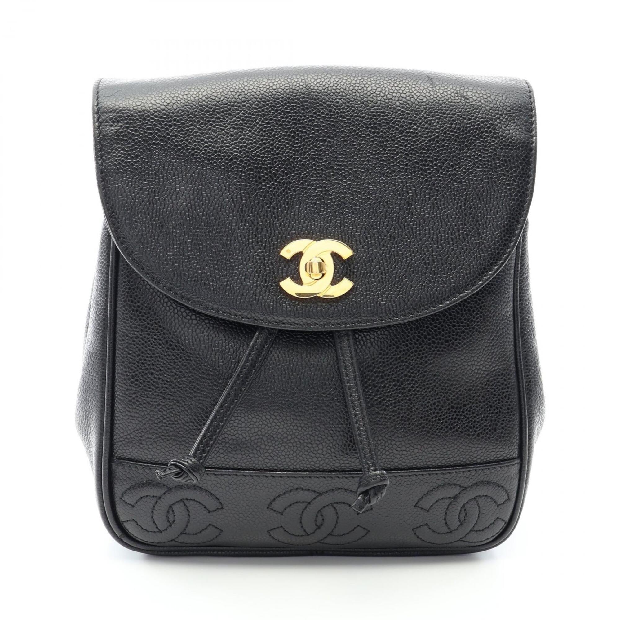 Chanel Black Grained Calfskin Backpack Handbag (Pre-Owned)