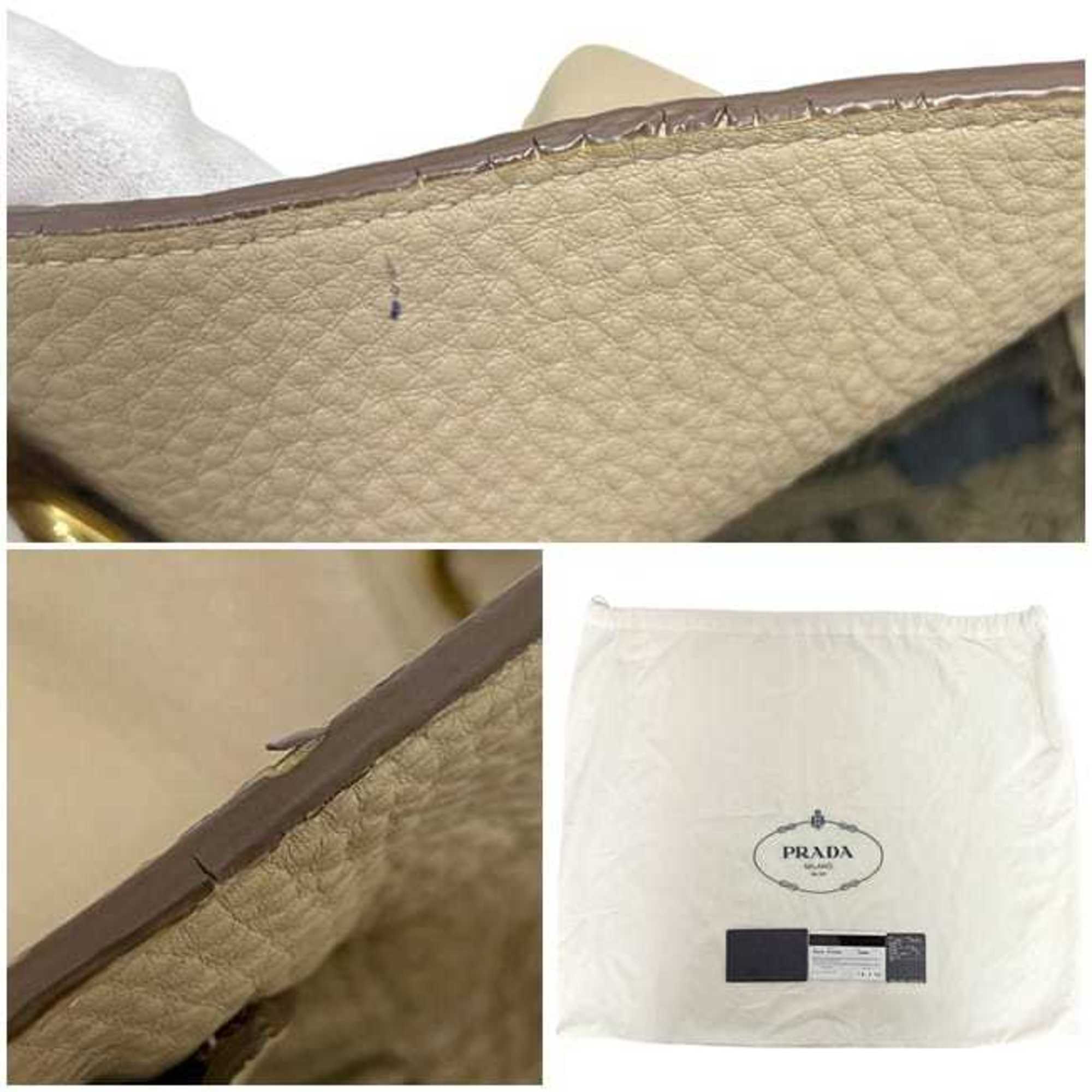 Prada Beige Leather Handbag Shoulder Bag (Pre-Owned)