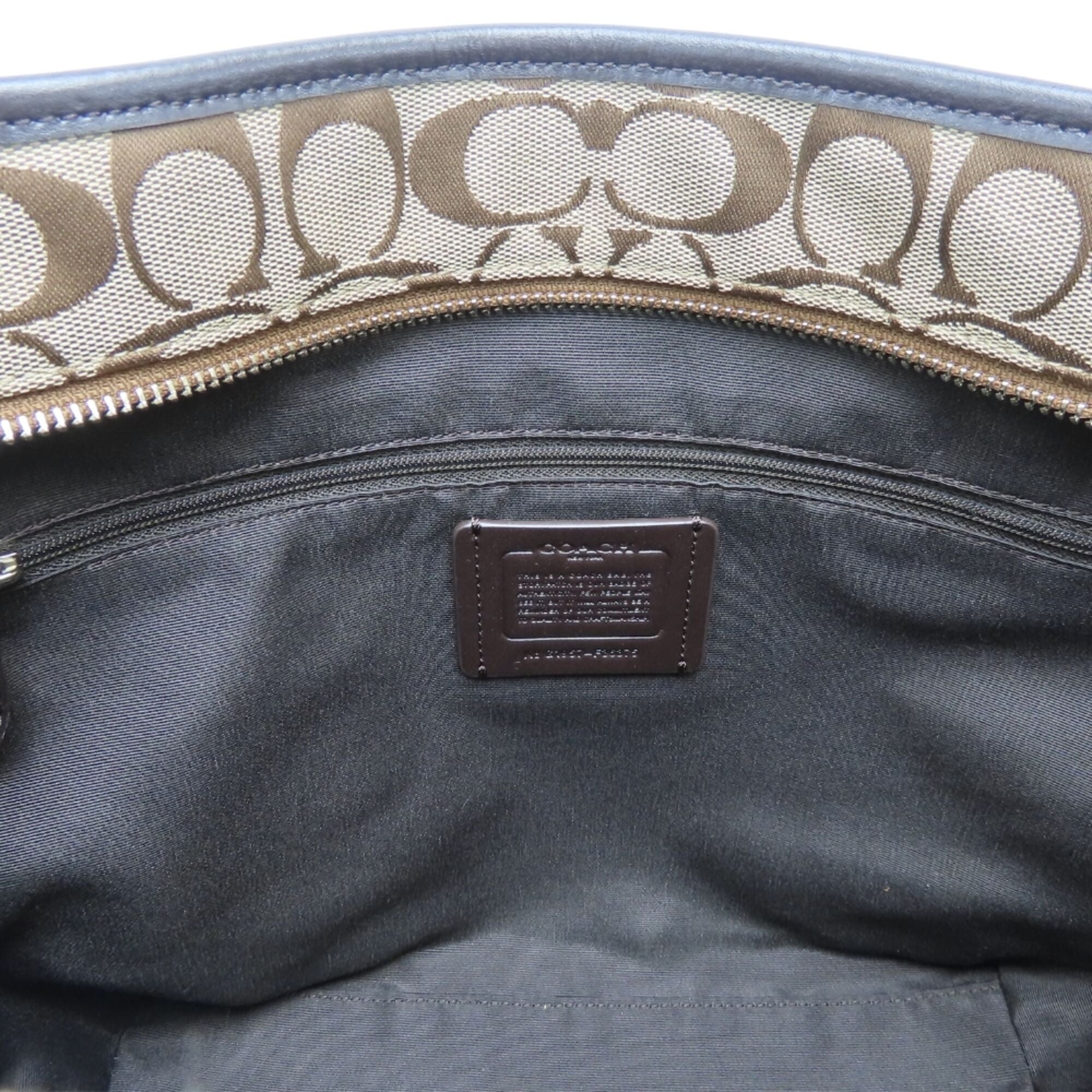 Coach Signature Beige Dark Brown Canvas Leather Tote Bag (Pre-Owned)