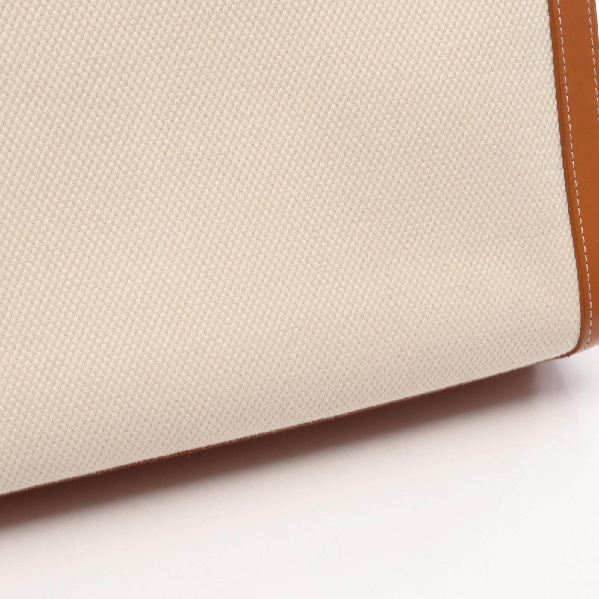 Celine Brown Ivory Canvas Leather Handbag Tote Bag (Pre-Owned)