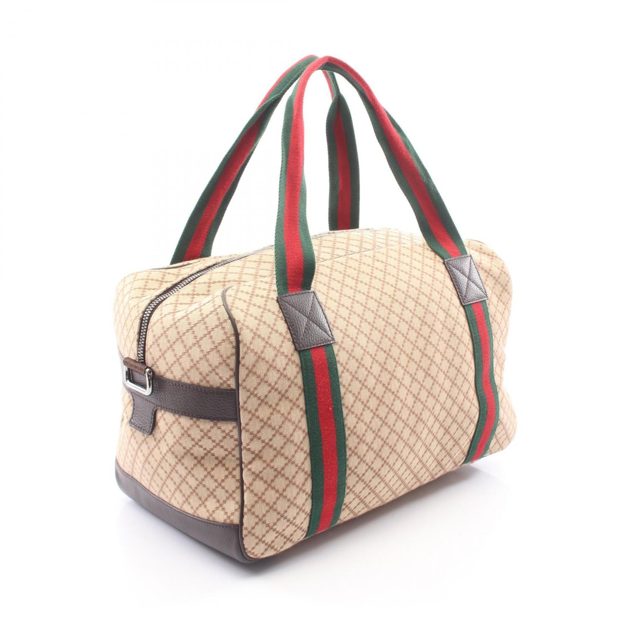 Gucci Beige Brown Canvas Leather Boston Bag Handbag (Pre-Owned)