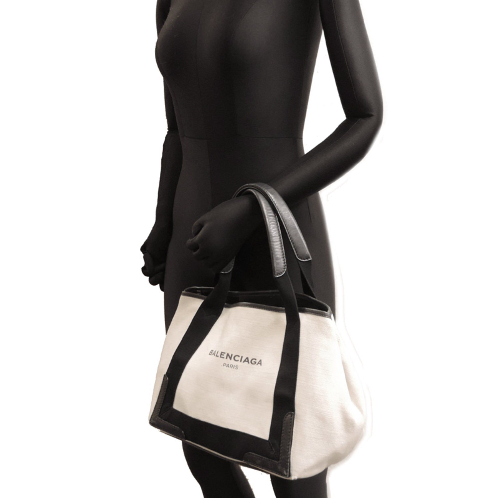 Balenciaga Black White Canvas Leather Handbag Pouch (Pre-Owned)