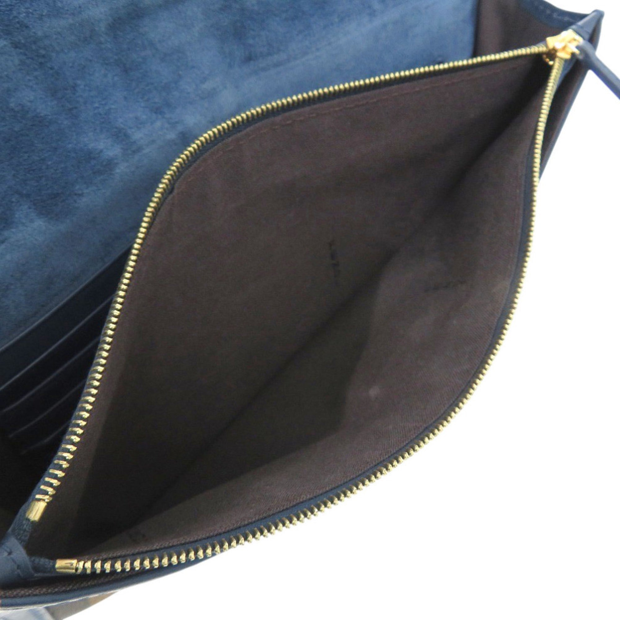 Fendi Blue Brown Leather Canvas Clutch Bag (Pre-Owned)