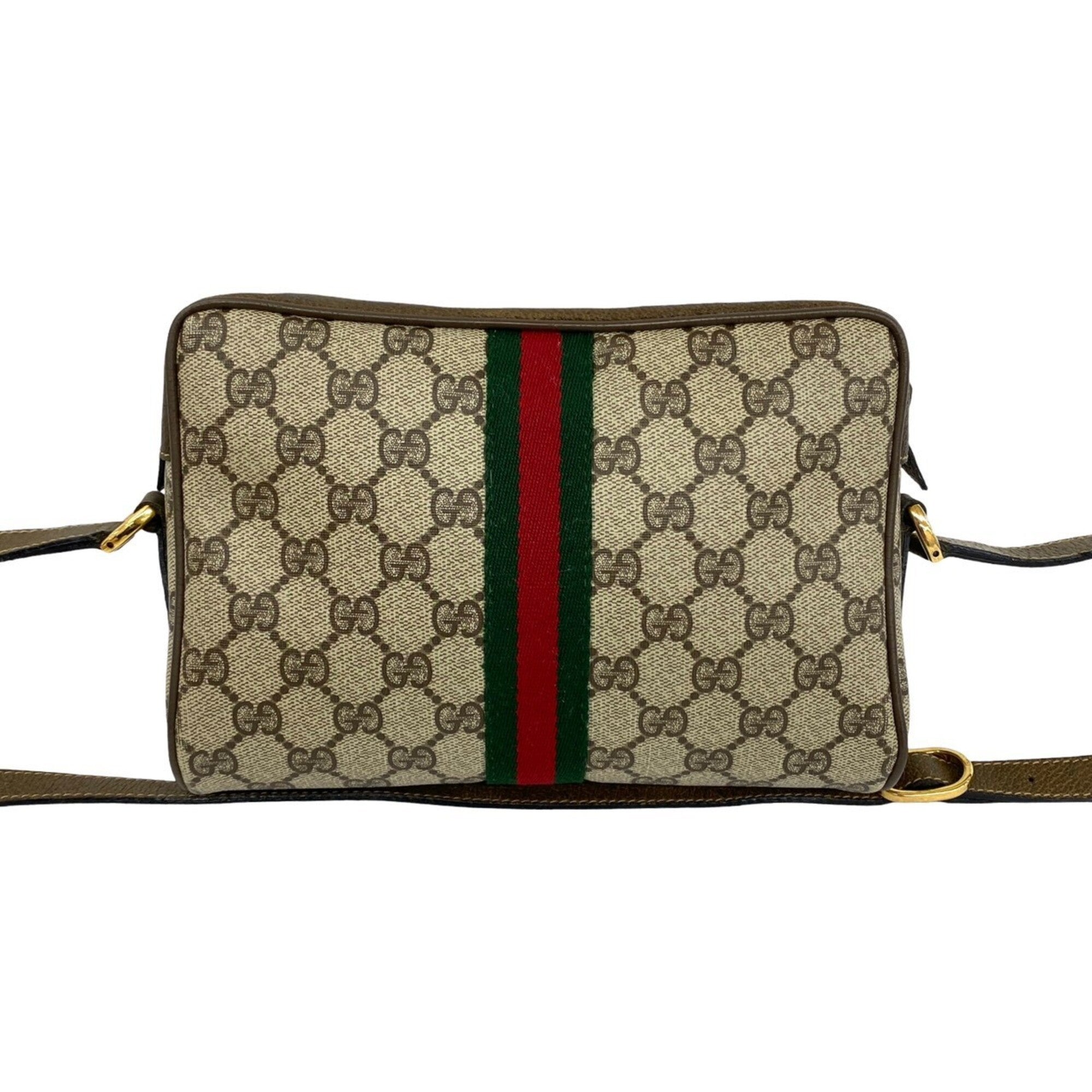 Gucci Brown Green Red Color Leather Pvc Shoulder Bag (Pre-Owned)