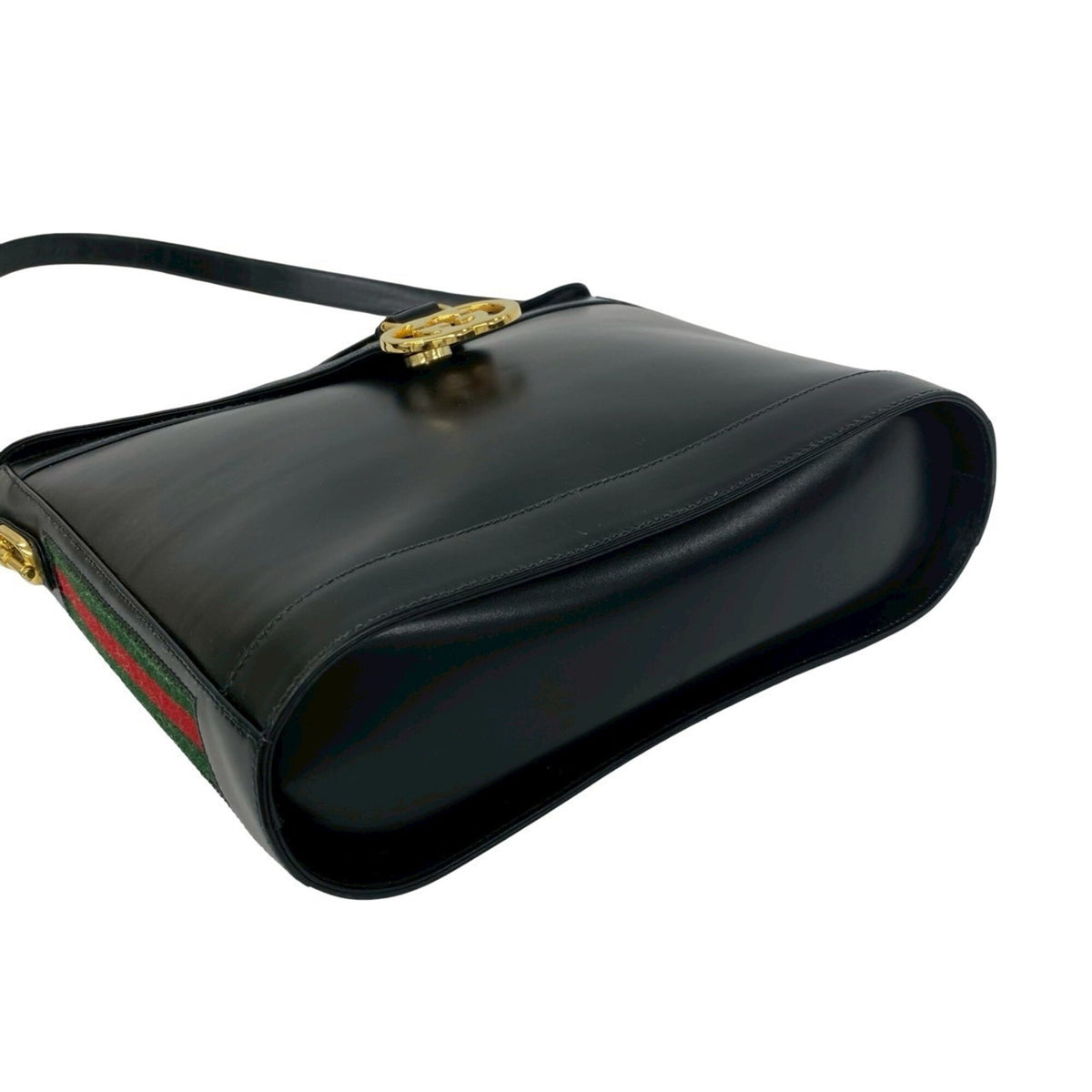 Gucci Black Green Red Color Leather Shoulder Bag (Pre-Owned)