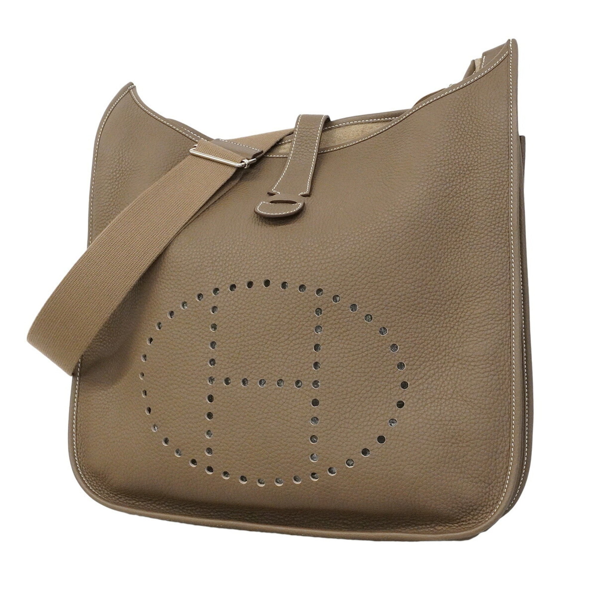 Hermes Etoupe Gray Taurillon Clemence Leather Shoulder Bag (Pre-Owned)