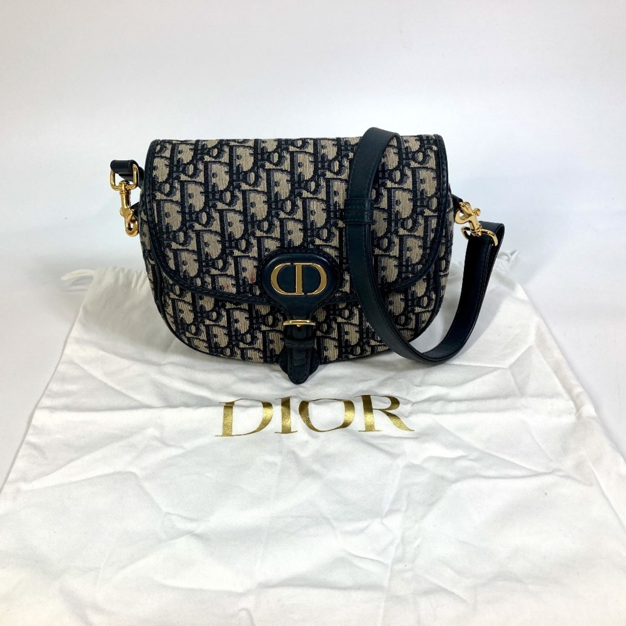 Christian Dior Navy Canvas Leather Pochette Shoulder Bag (Pre-Owned)