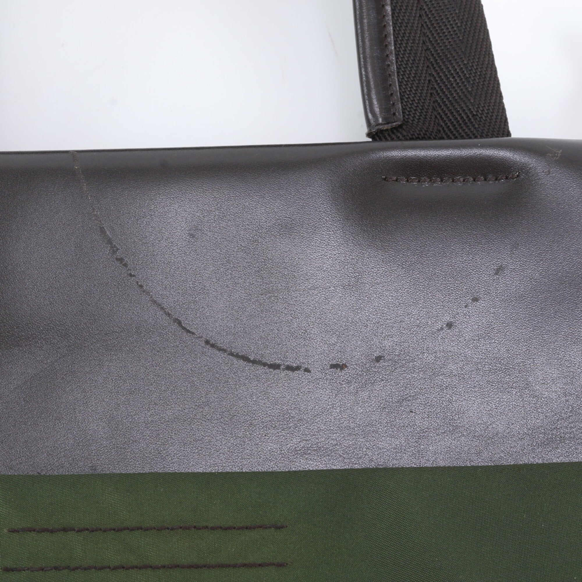 Prada Green Leather Nylon Handbag Shoulder Bag Tote Bag (Pre-Owned)