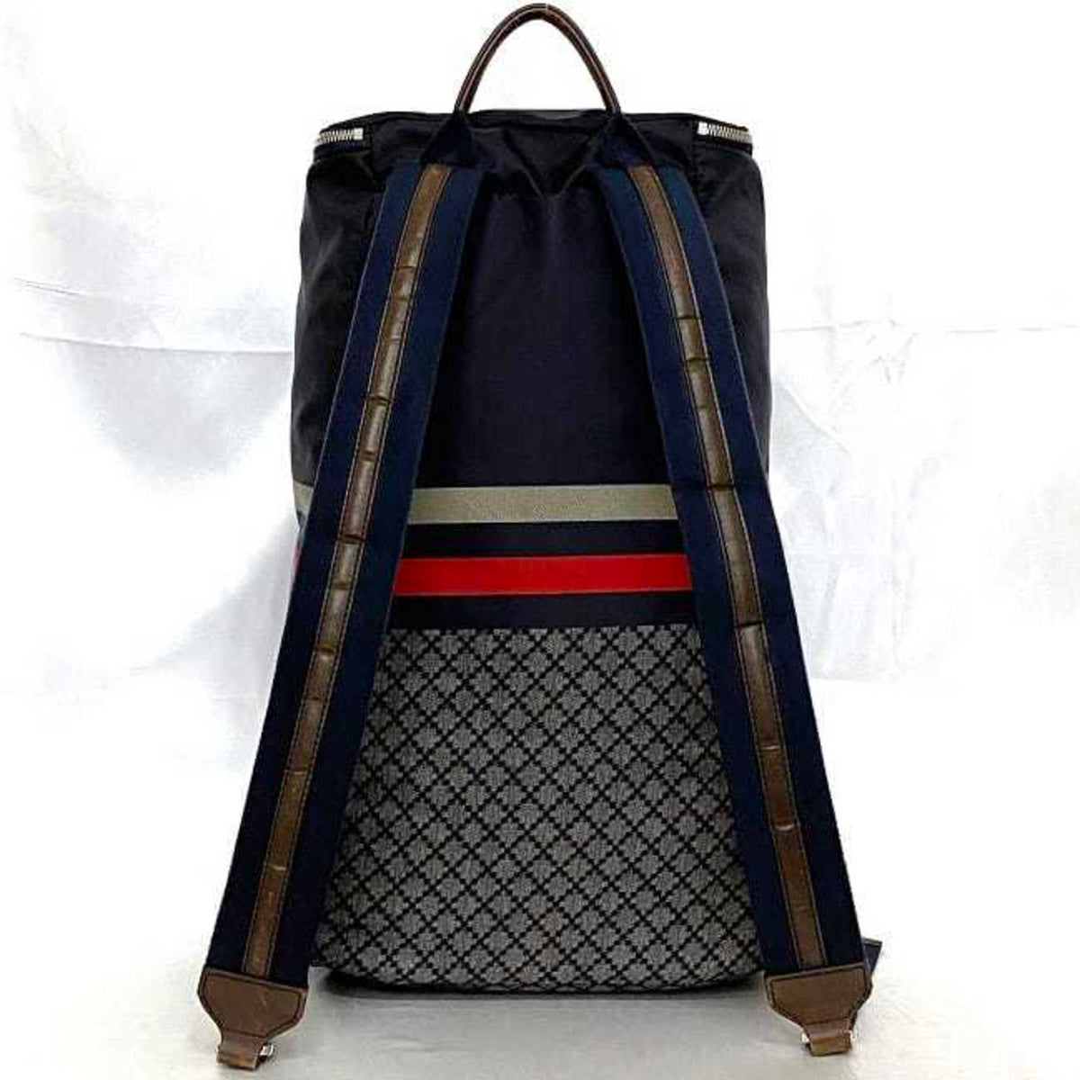 Gucci Diamante Gray Navy Nylon Leather Backpack (Pre-Owned)