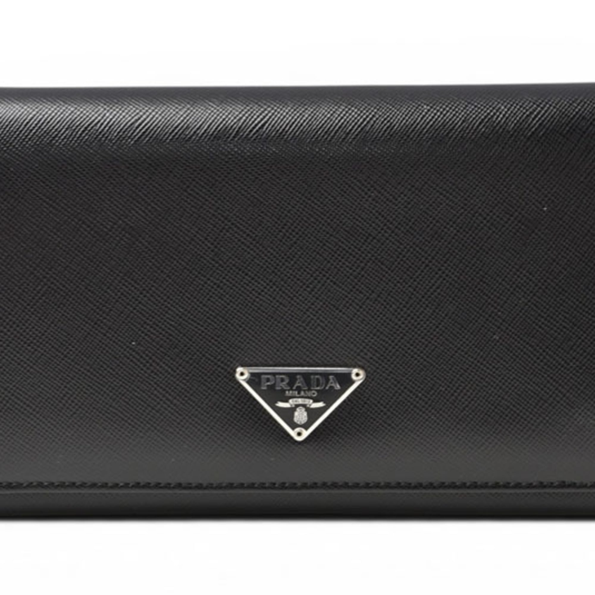 Prada Saffiano Black Nero Leather Long Wallet (Bi-Fold) (Pre-Owned)