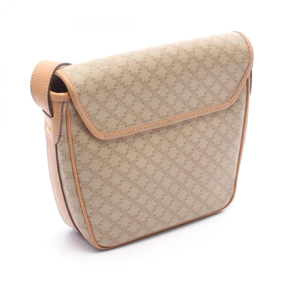 Celine Beige Brown Coated Canvas Leather Handbag Shoulder Bag (Pre-Owned)