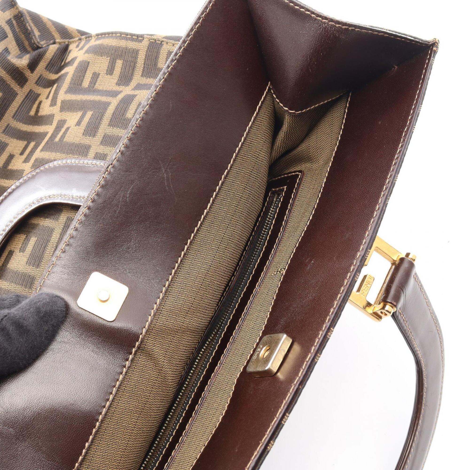 Fendi Black Brown Canvas Leather Handbag Tote Bag (Pre-Owned)