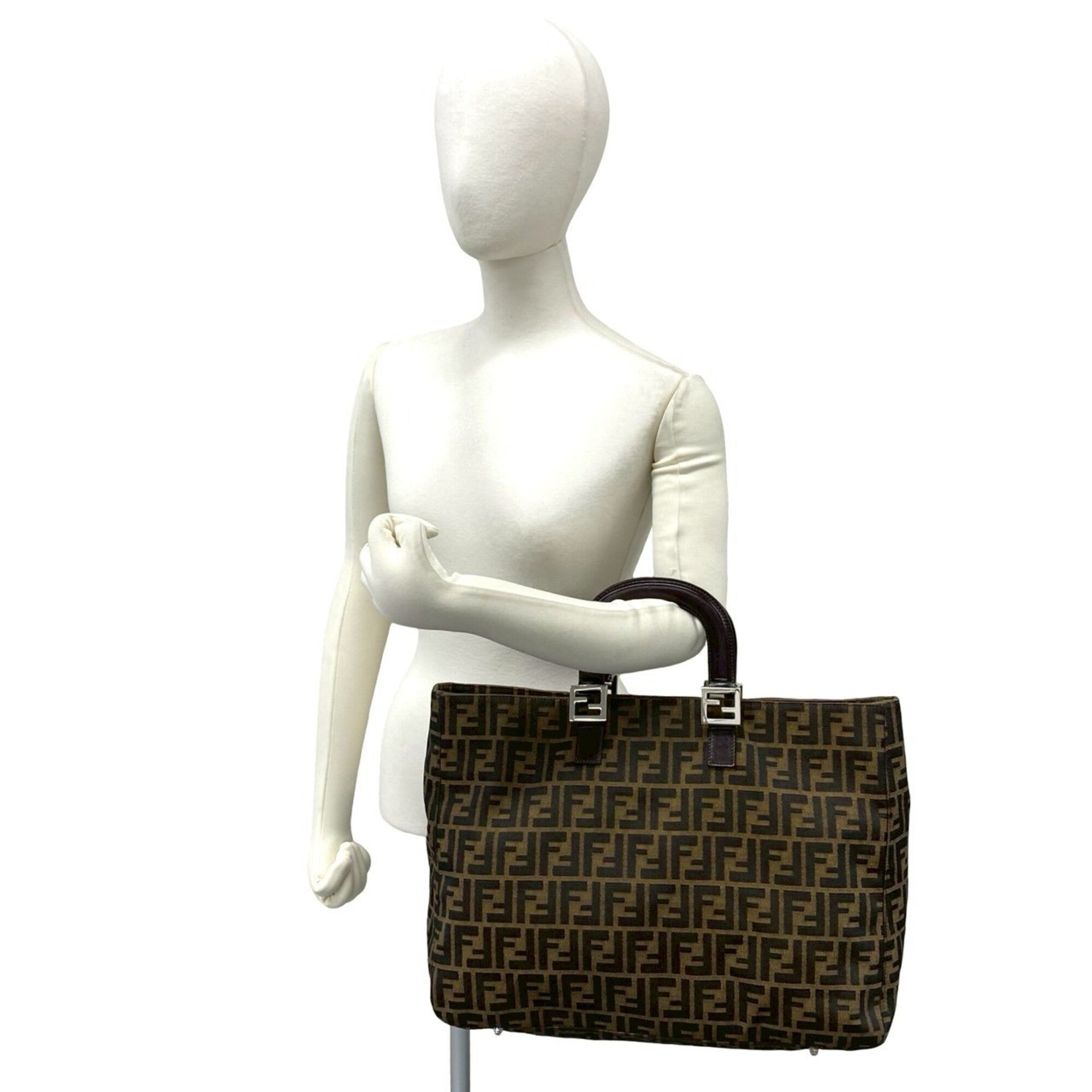 Fendi Black Brown Canvas Leather Handbag Tote Bag (Pre-Owned)