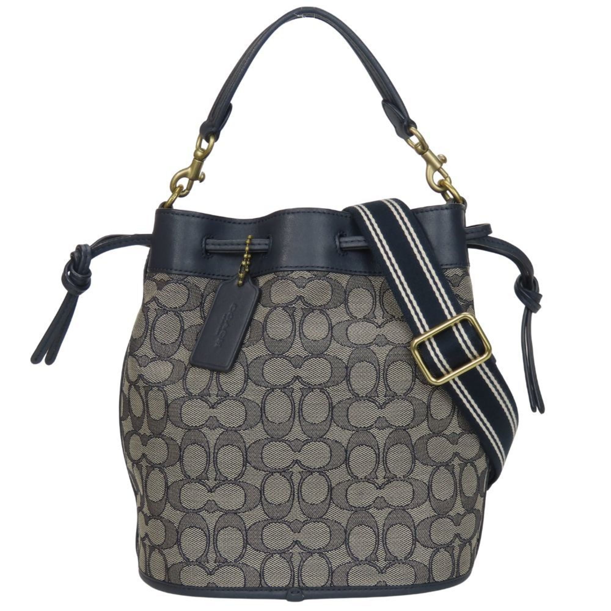 Coach Gray Navy Canvas Leather Shoulder Bag (Pre-Owned)