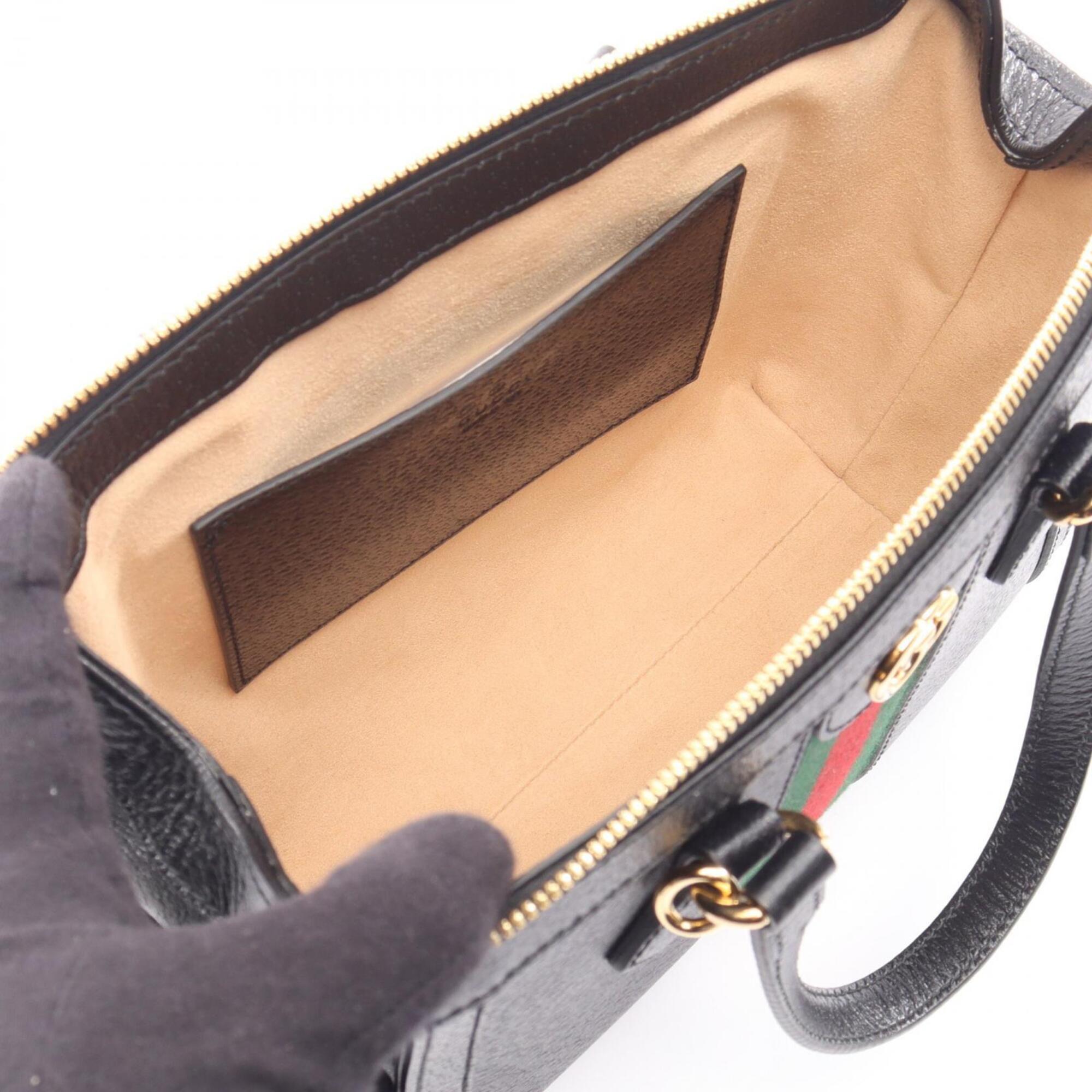 Gucci Black Green Red Color Leather Handbag (Pre-Owned)