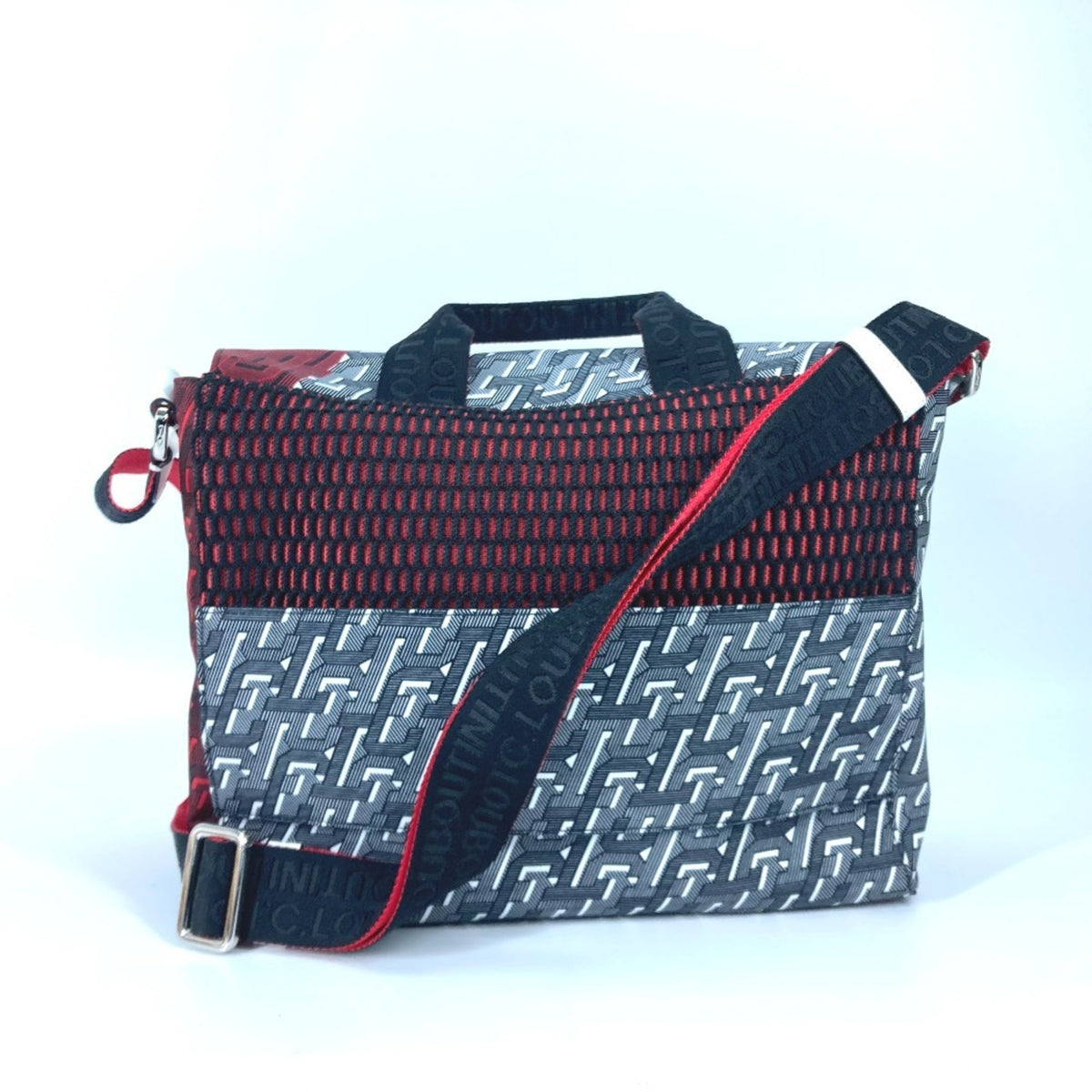 Christian Louboutin Black Red Color White Nylon Handbag Messenger Bag Shoulder Bag (Pre-Owned)
