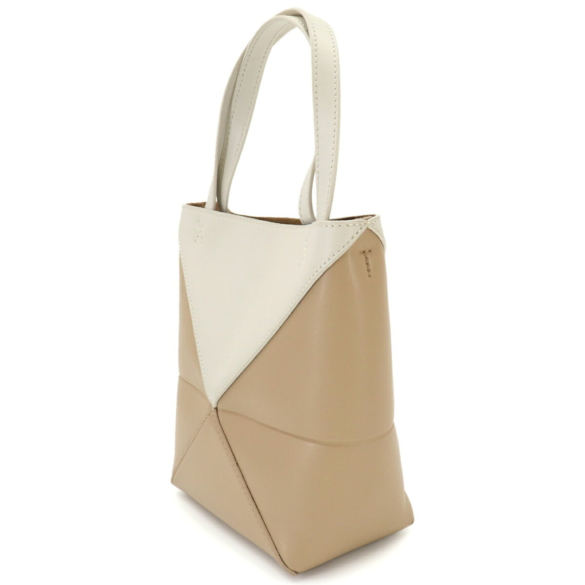 Loewe Puzzle Beige White Leather Handbag Tote Bag (Pre-Owned)